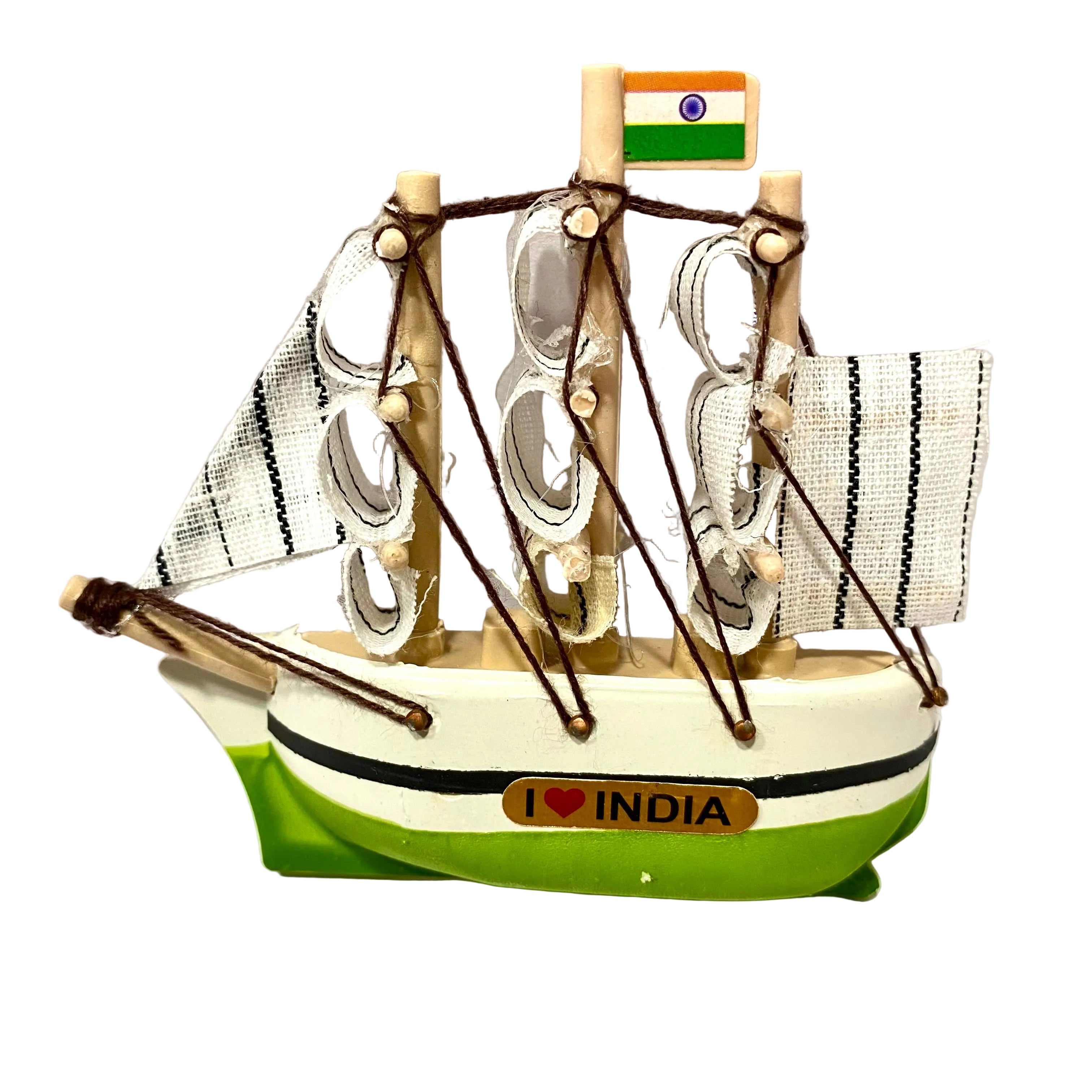 Model ship with 'I ❤️ India' on a white background