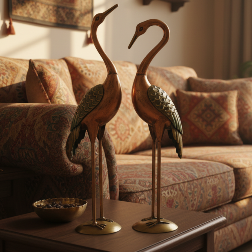 Crane Metal Set Of 2 Exotic Birds Showpiece Handcrafted Collection By Tamrapatra