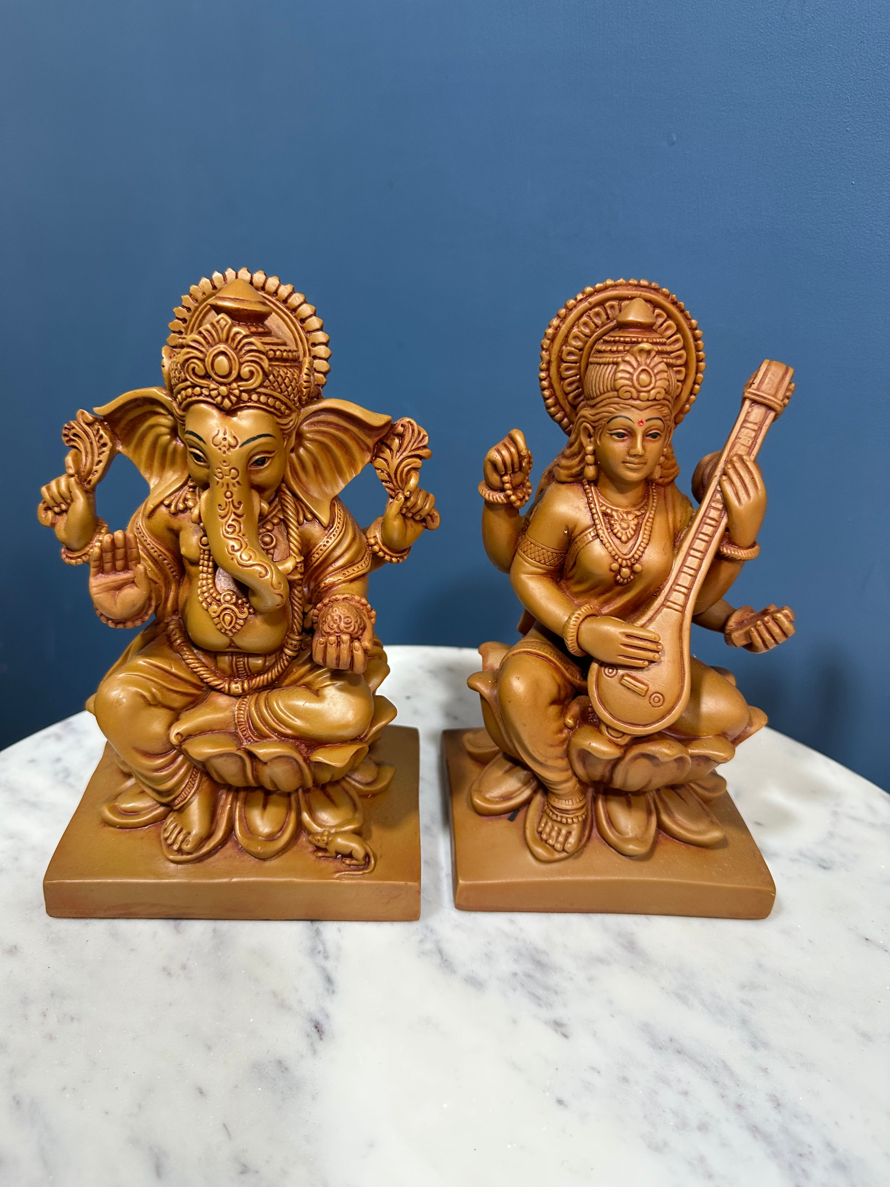 Goddess Saraswati In Wooden Finish On Resin Art New Collection By Tamrapatra