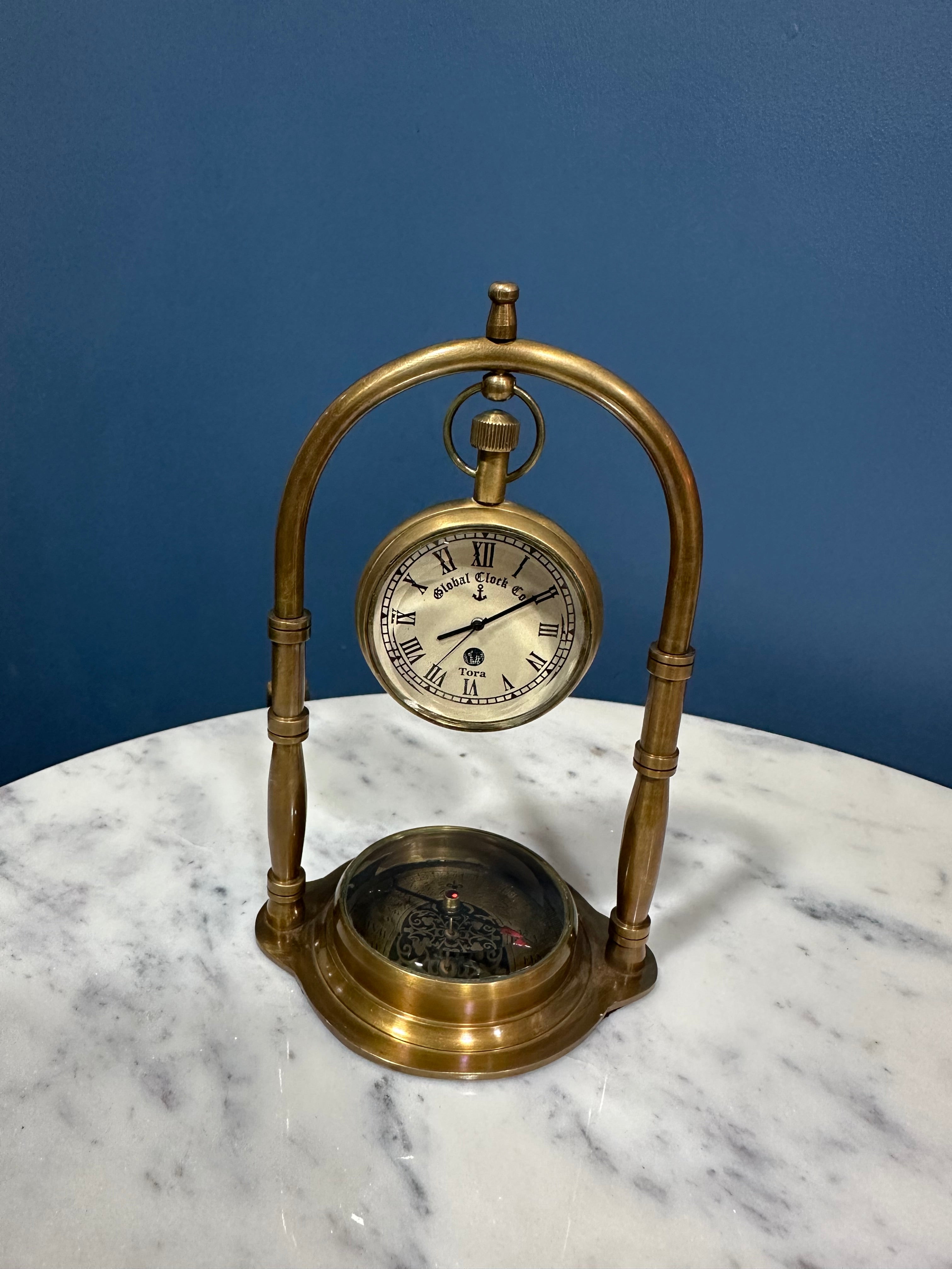 Brass Antique Globe Style Clock Table Desk Utility Accessories Gifts Tamrapatra