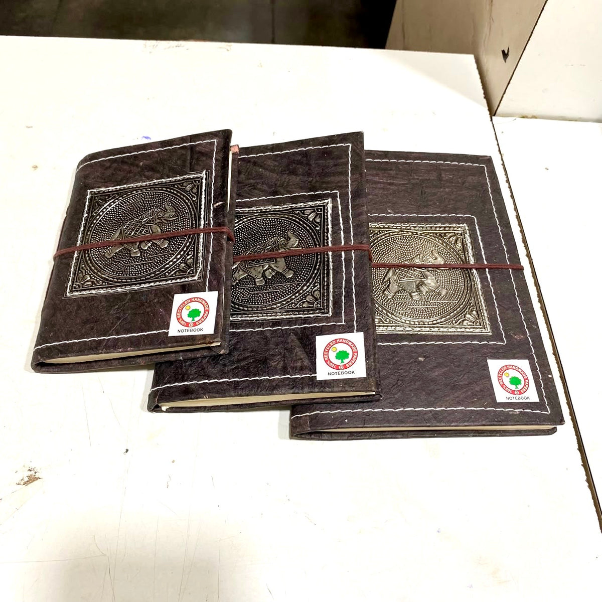 Leather Stitched Notebook Diary With Handmade Recycled Paper Tamrapatra