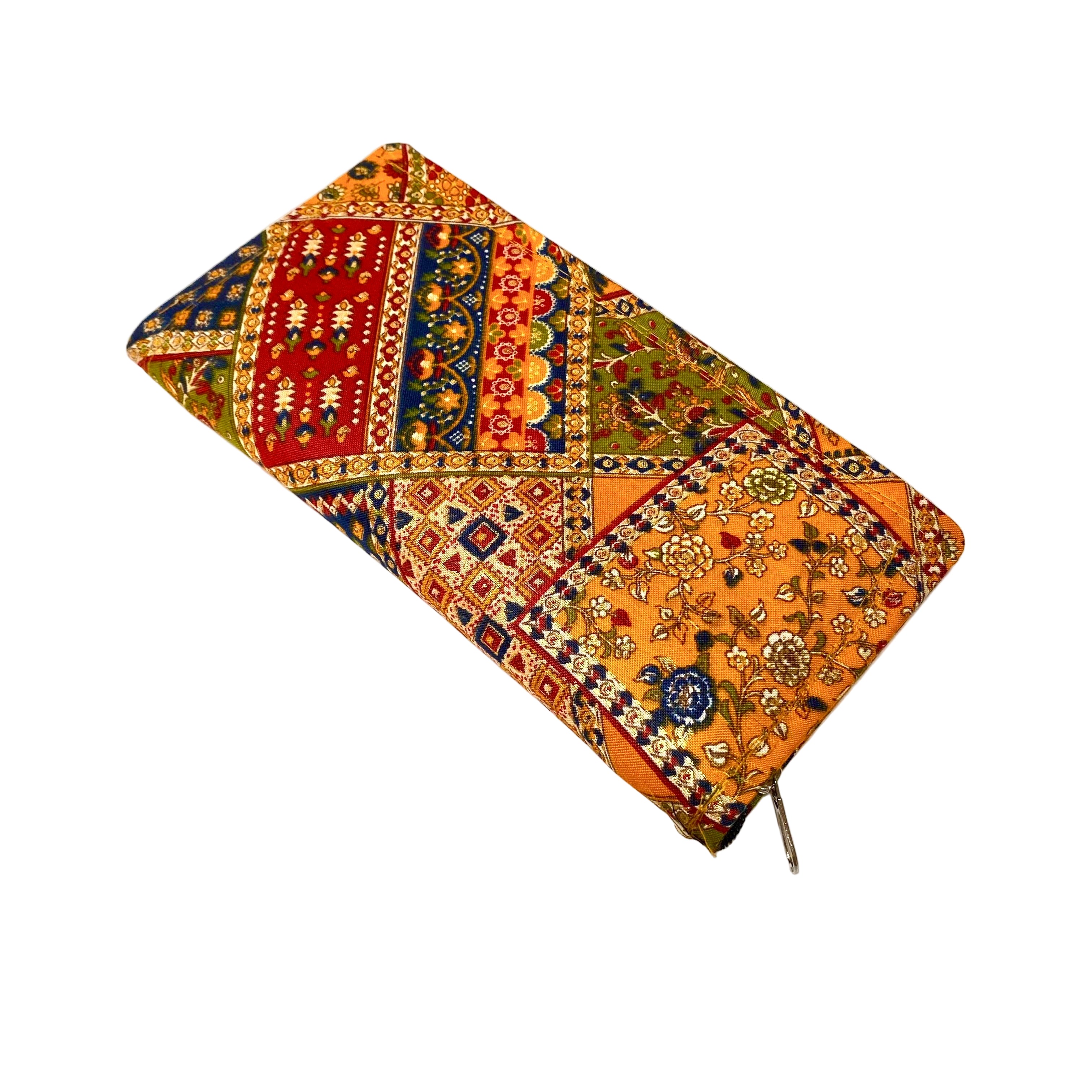 Colorful patterned wallet on a white background