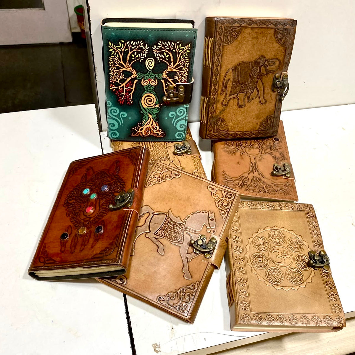 Leather Stitched Diary With Stone Handmade Paper Premium Collection Tamrapatra