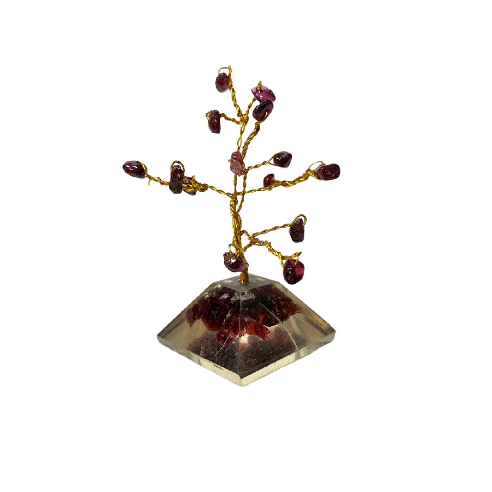 Crystal base with gemstone branches on a white background