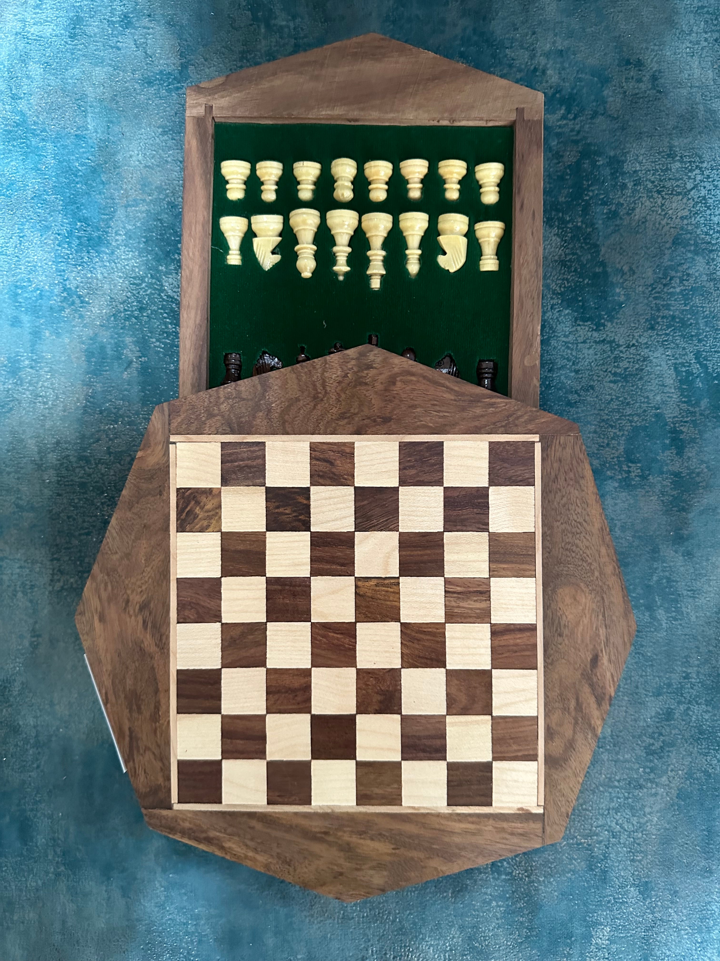 Travel Chess Magnetic Wooden Carved Pieces Handcrafted Games By Tamrapatra