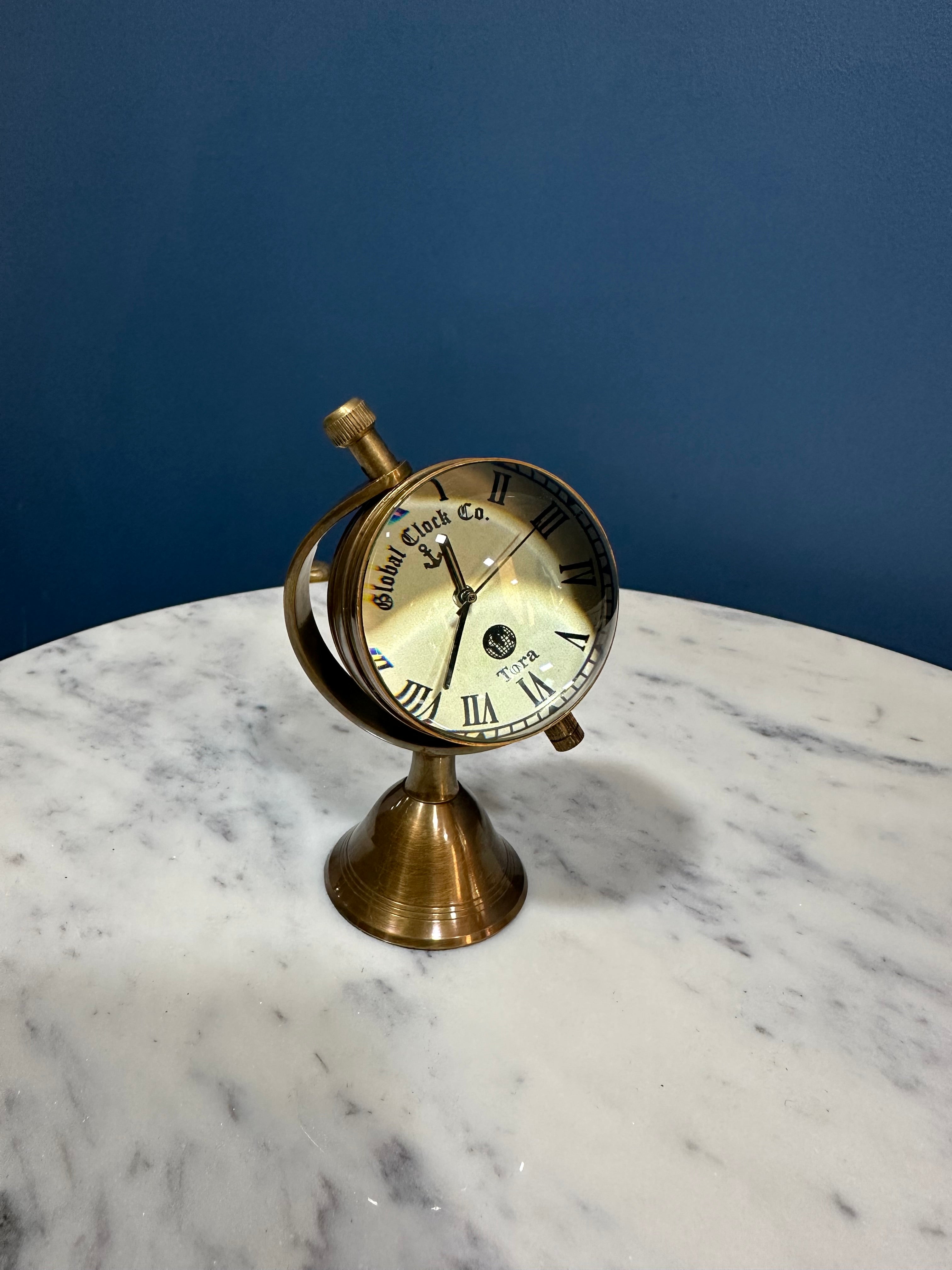 Brass Antique Globe Style Clock Table Desk Utility Accessories Gifts Tamrapatra