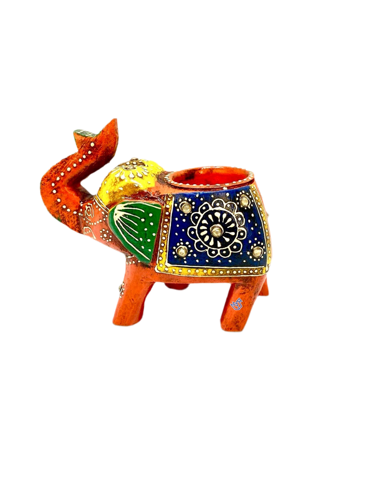 Elephant Tea Light Holder Hand Painted & Carved Wood Collection By Tamrapatra