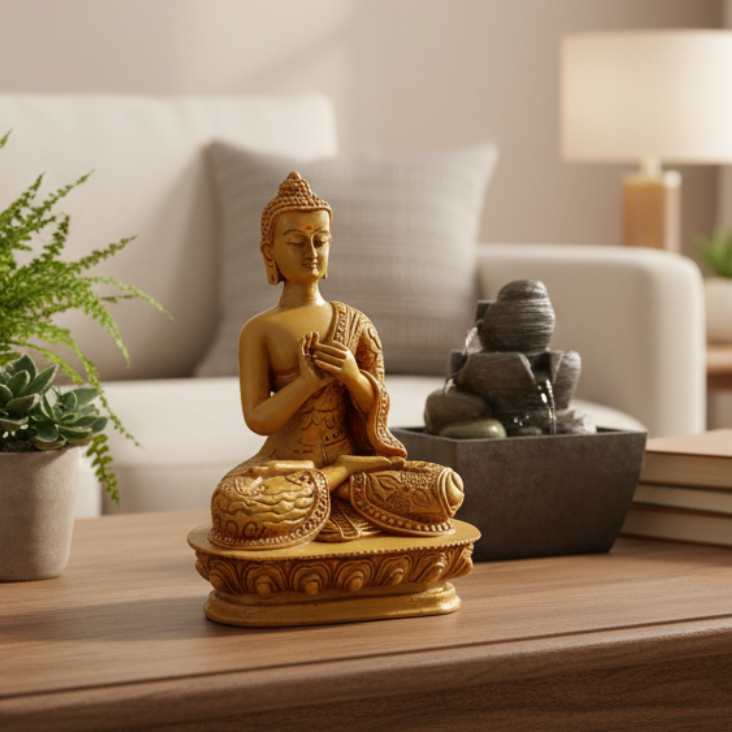 Buddha Showpiece Natural Brown Wooden Finish New Collection By Tamrapatra