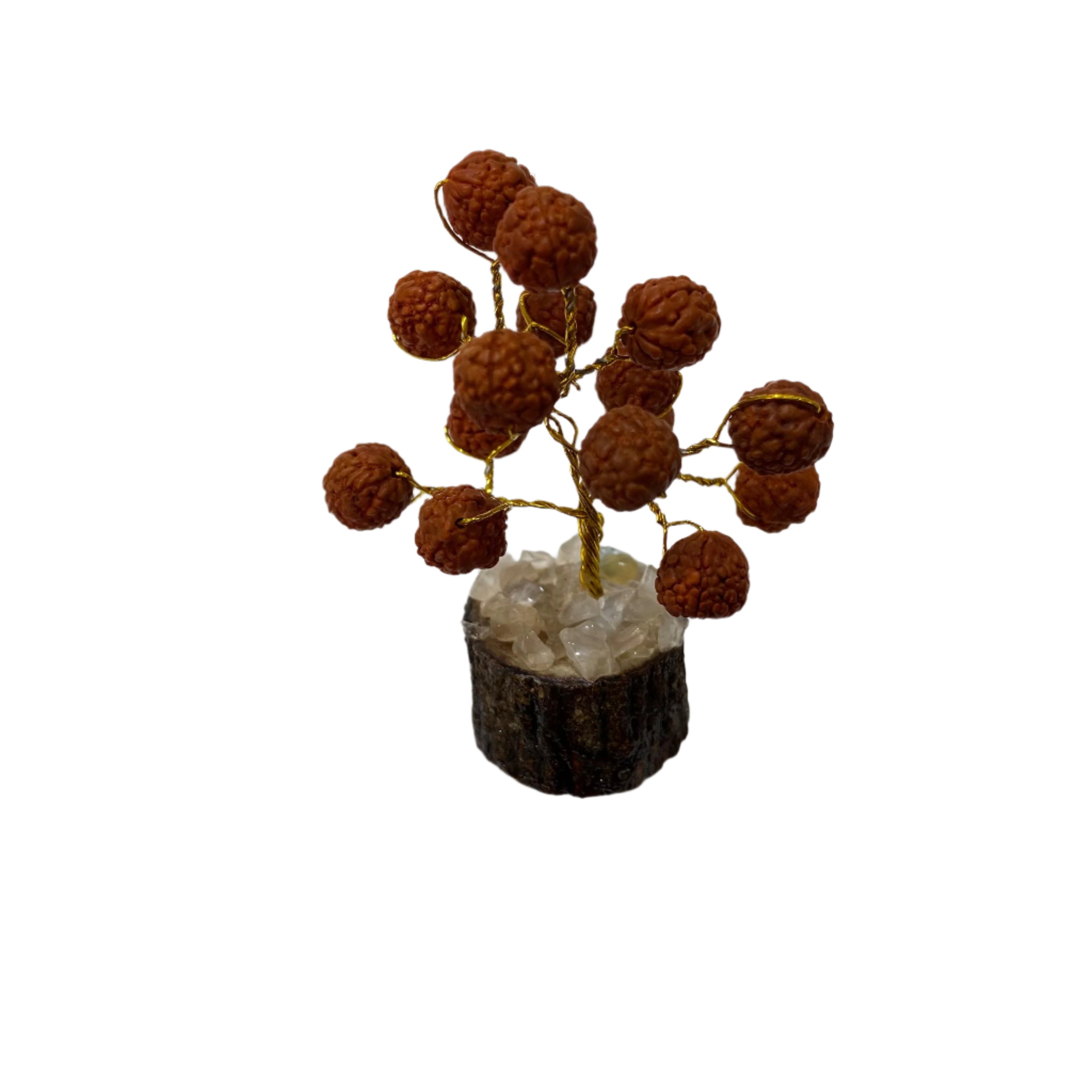 Small decorative tree with brown spherical ornaments on a white background
