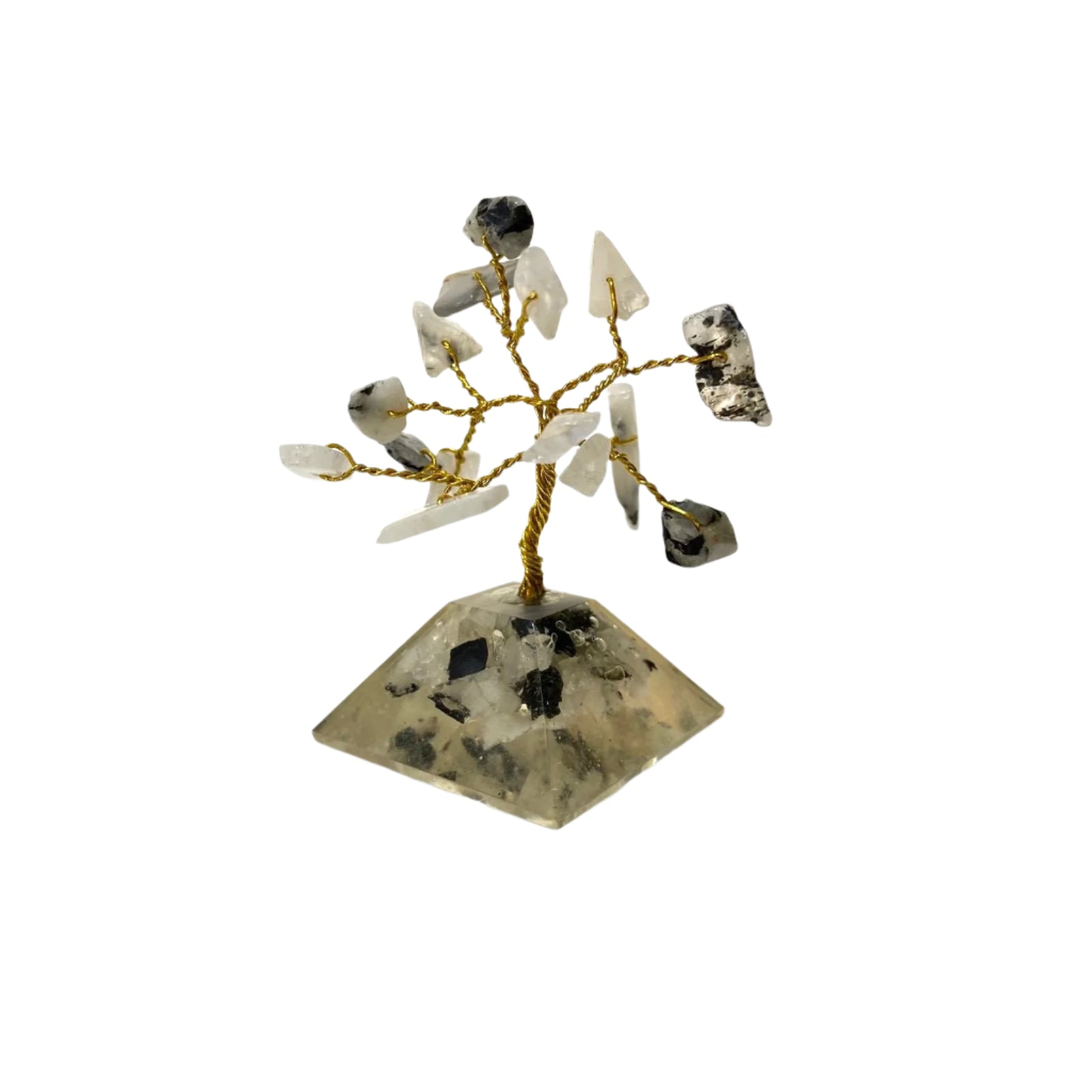 Crystal tree on a hexagonal crystal base with a white background