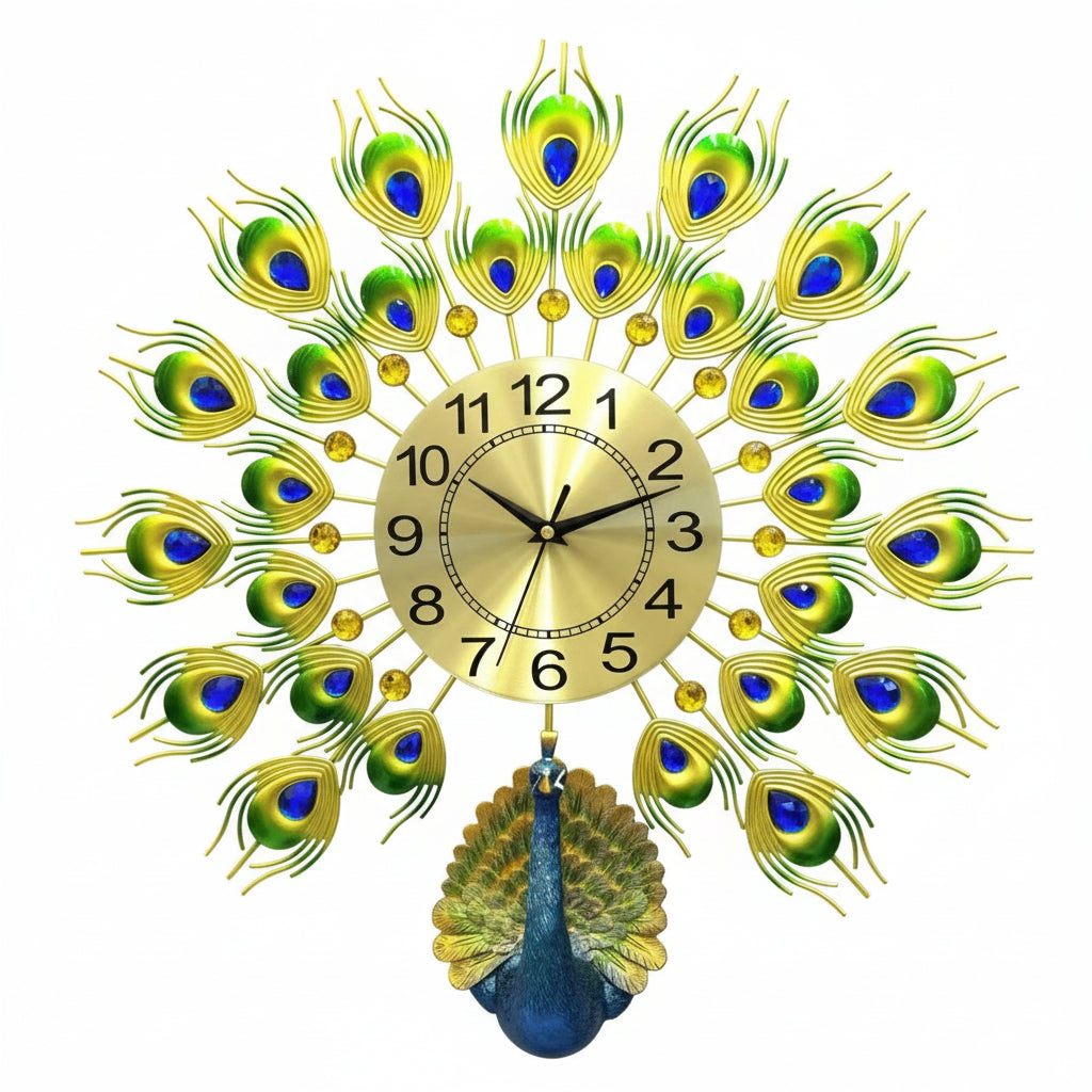 New Green Gold Finish Tone Peacock English Numbers Wall Utility By Tamrapatra - Tamrapatra