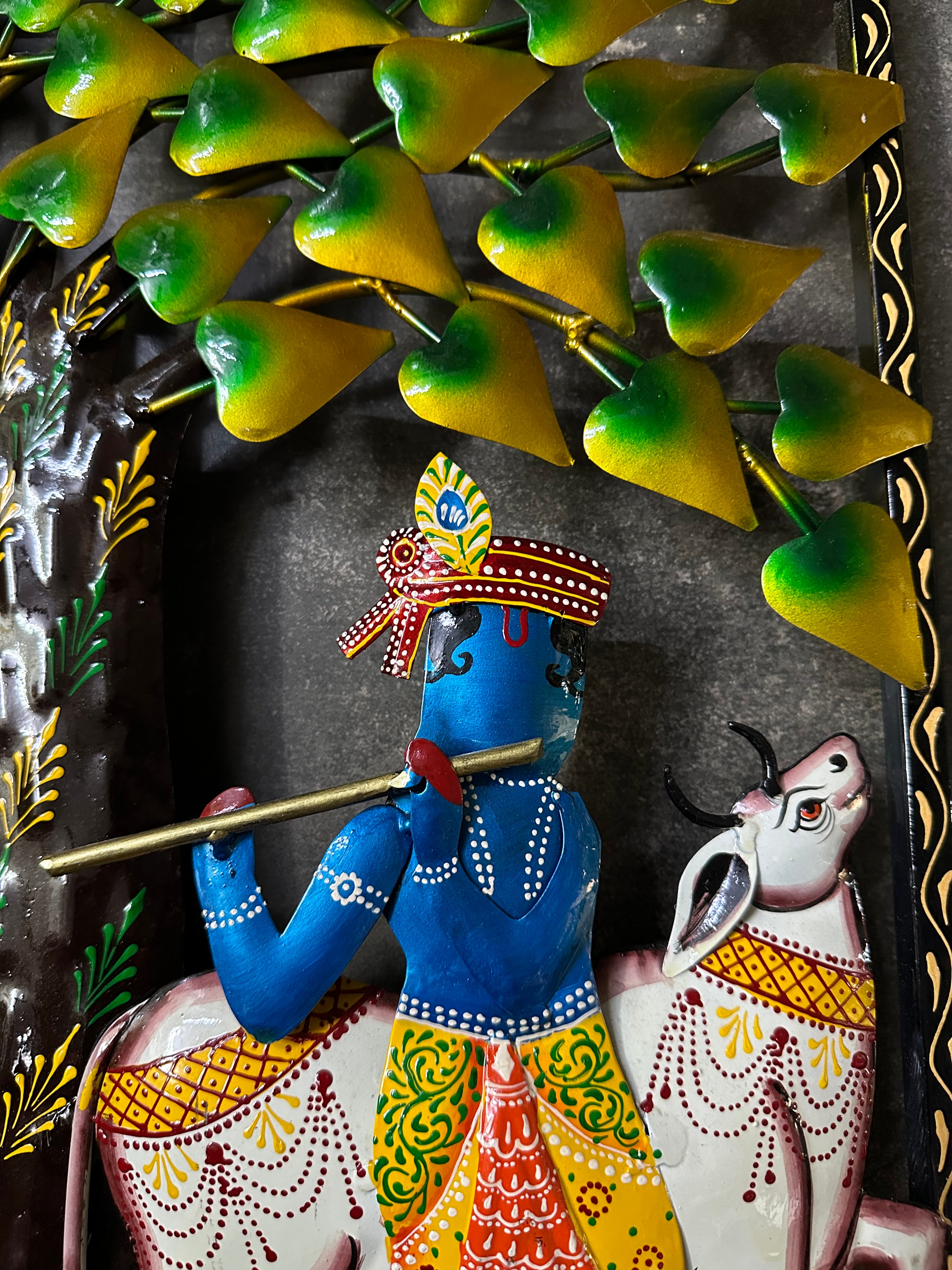 Krishna Cow Under Tree Handcrafted Classic Metal Creations Only At Tamrapatra