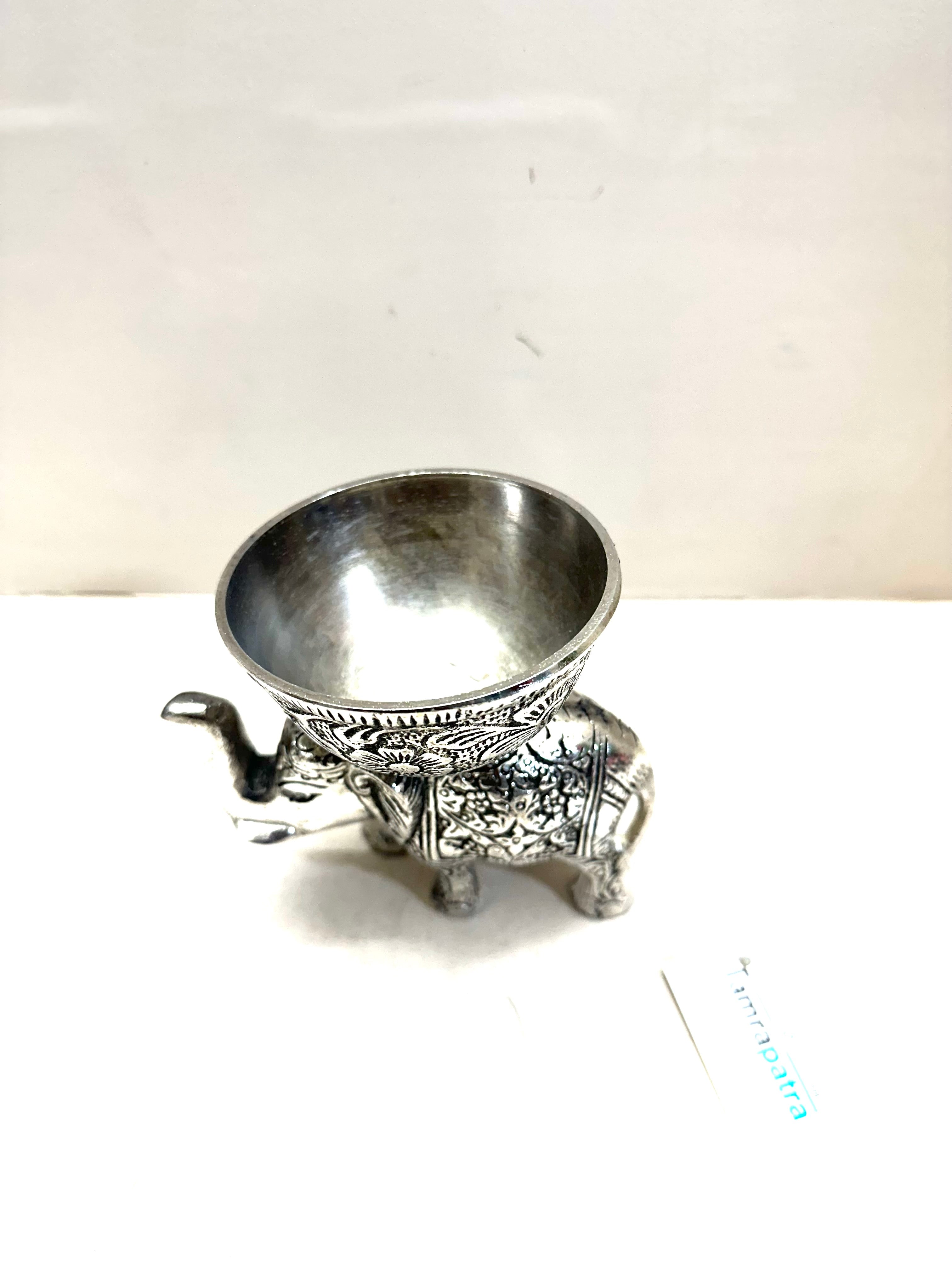 Handmade Elephant With Bowl On Top Metal Serving Food In Style From Tamrapatra