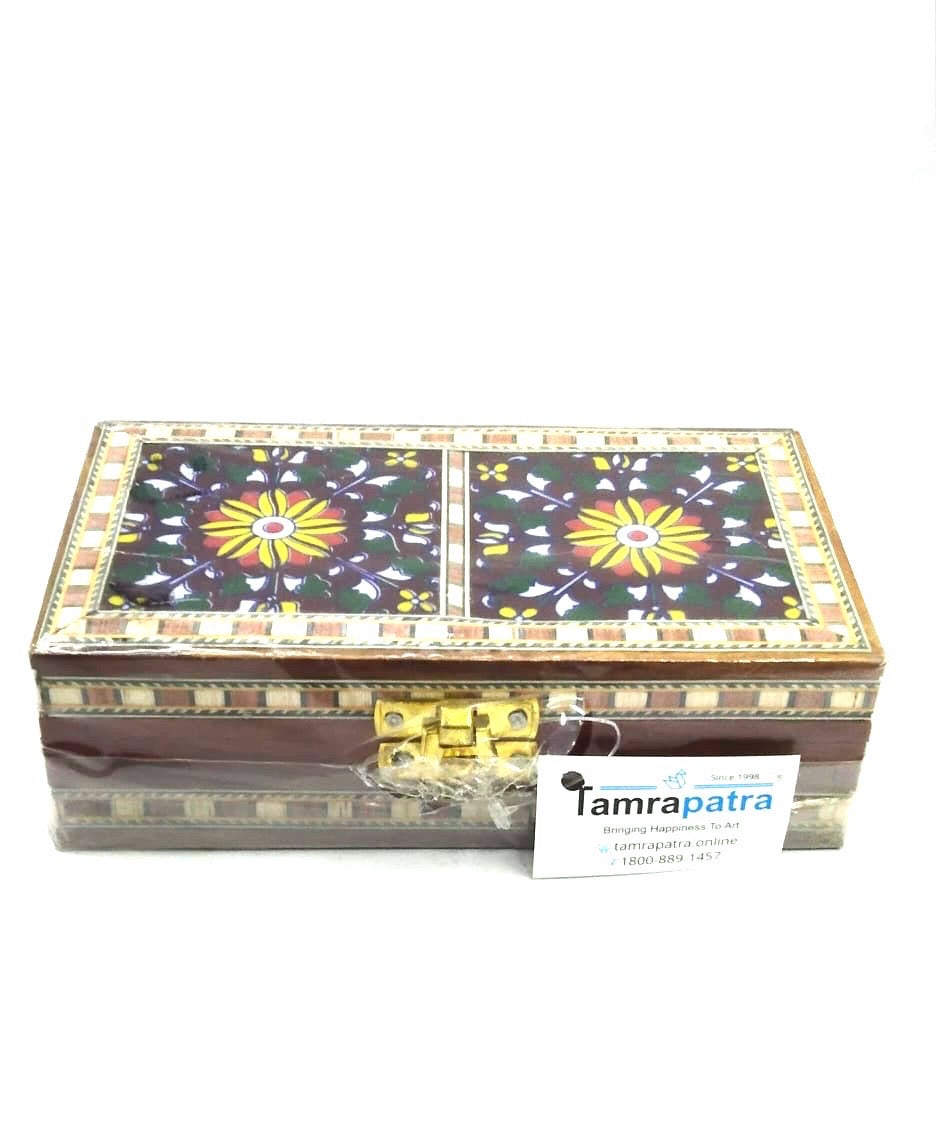 Two Tile Storage Box Wooden Blue pottery in Various Shades By Tamrapatra