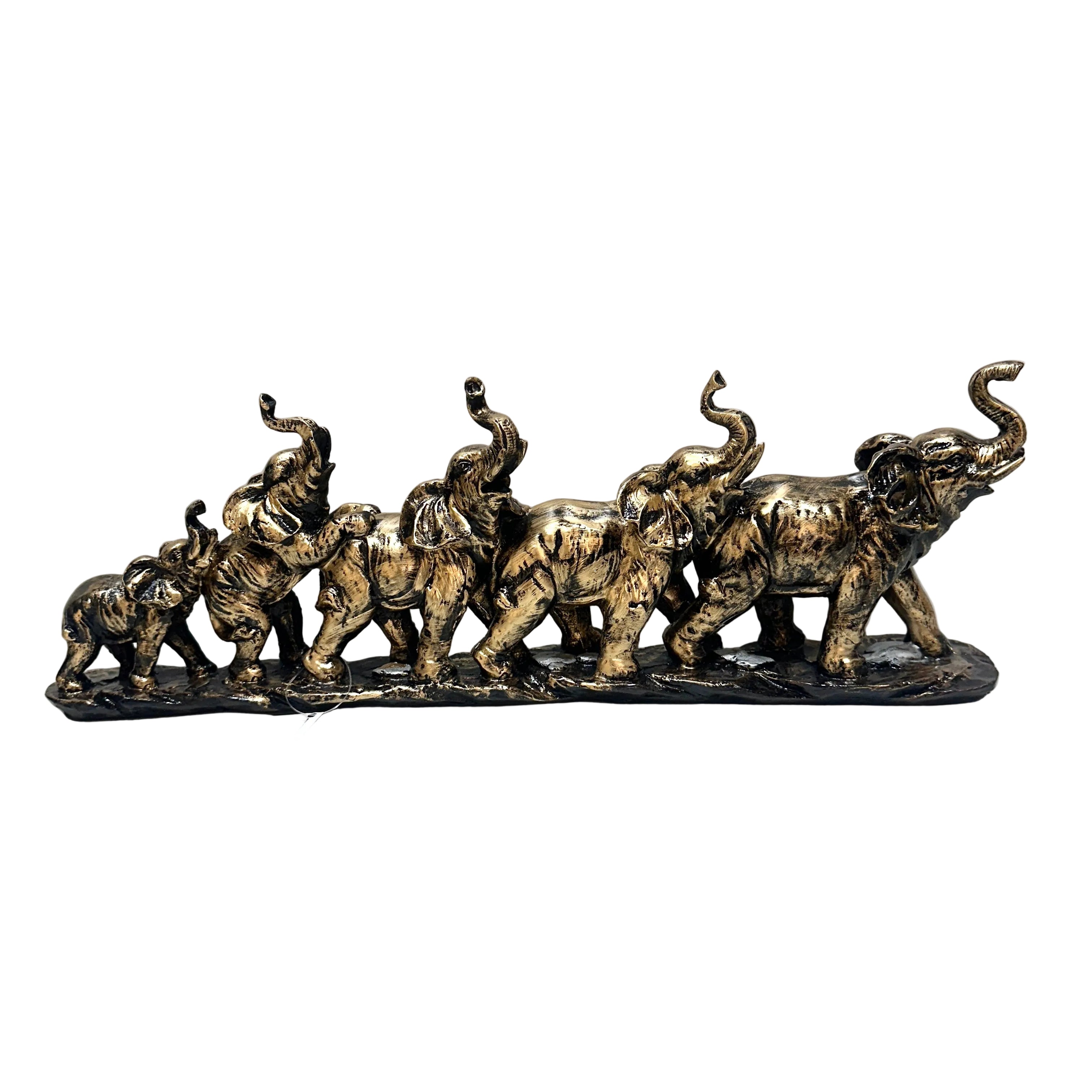 Bronze sculpture of a family of elephants on a white background