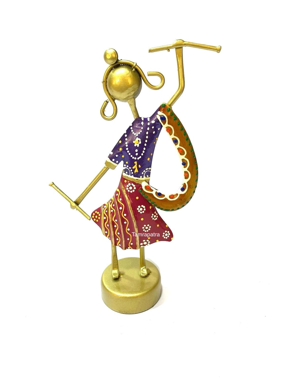 Gujarat Style Folk Dancers Set Metal Classic Display Showpiece Tamrapatra