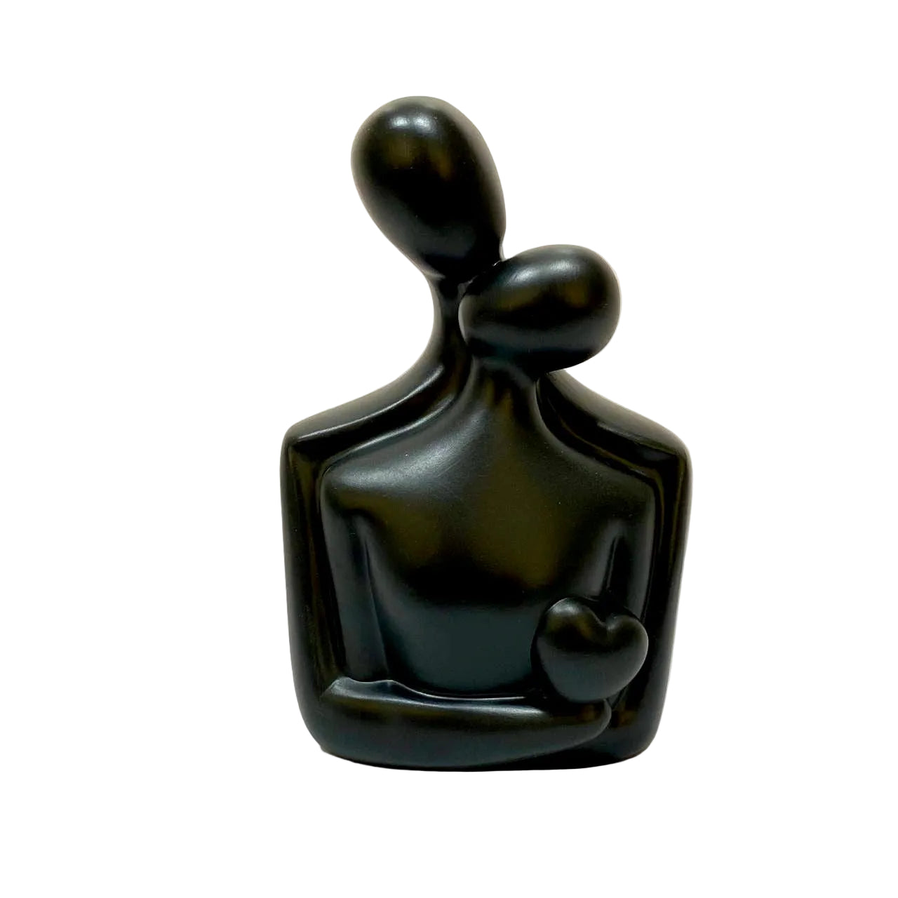 Black abstract sculpture of a couple on a white background