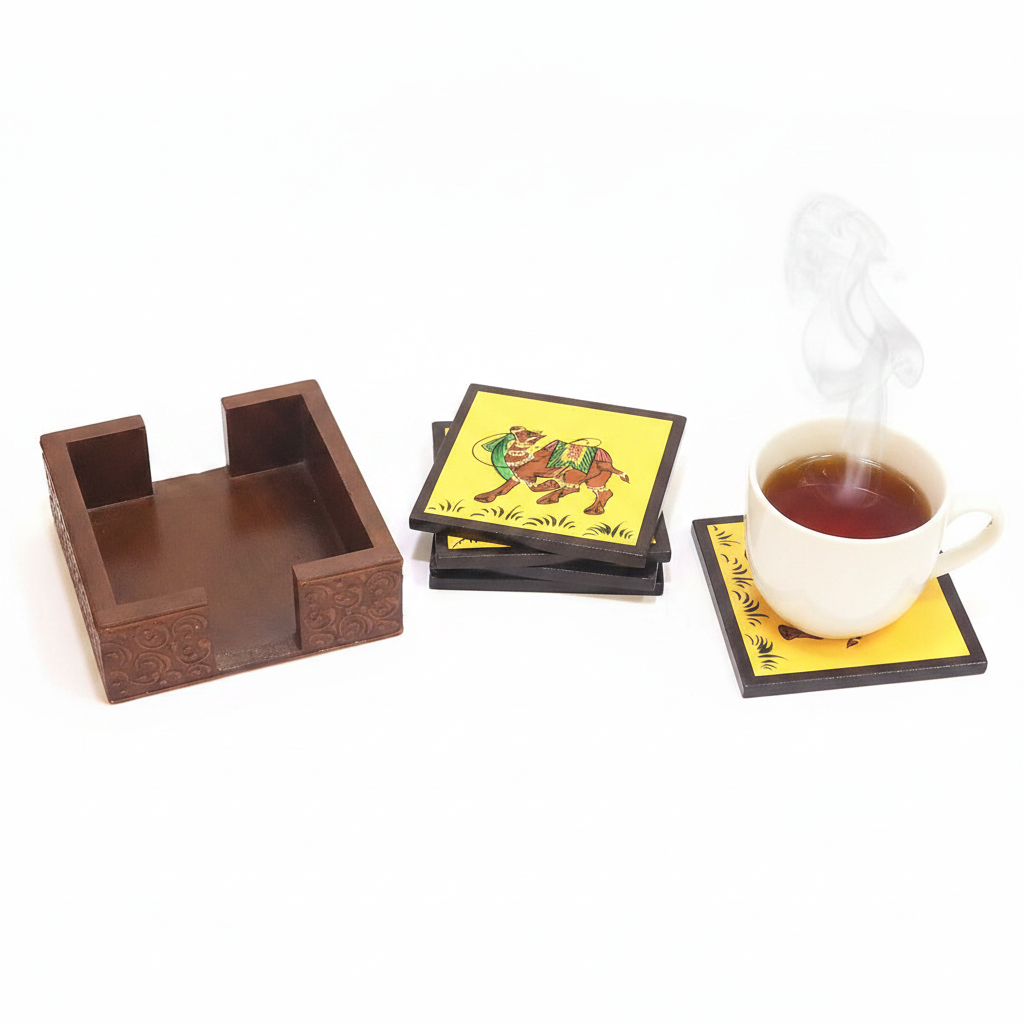Wooden Miniature Hand Painted Tea Coasters Exclusively Now At Tamrapatra - Tamrapatra