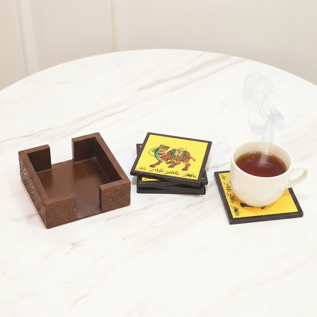 Wooden Miniature Hand Painted Tea Coasters Exclusively Now At Tamrapatra - Tamrapatra