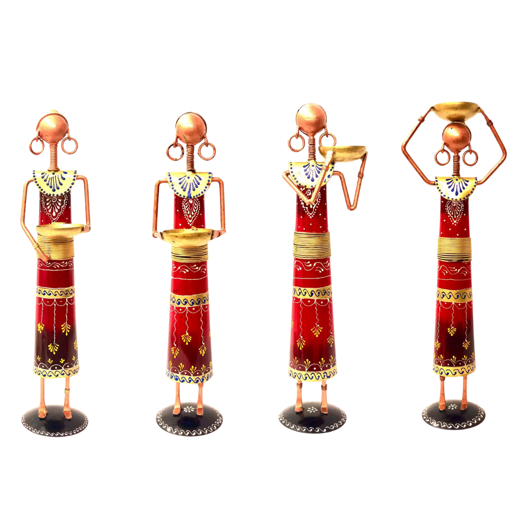 Ethnic Candle Holder Figurine Woman With Basket Tea Light Handmade Tamrapatra - Tamrapatra
