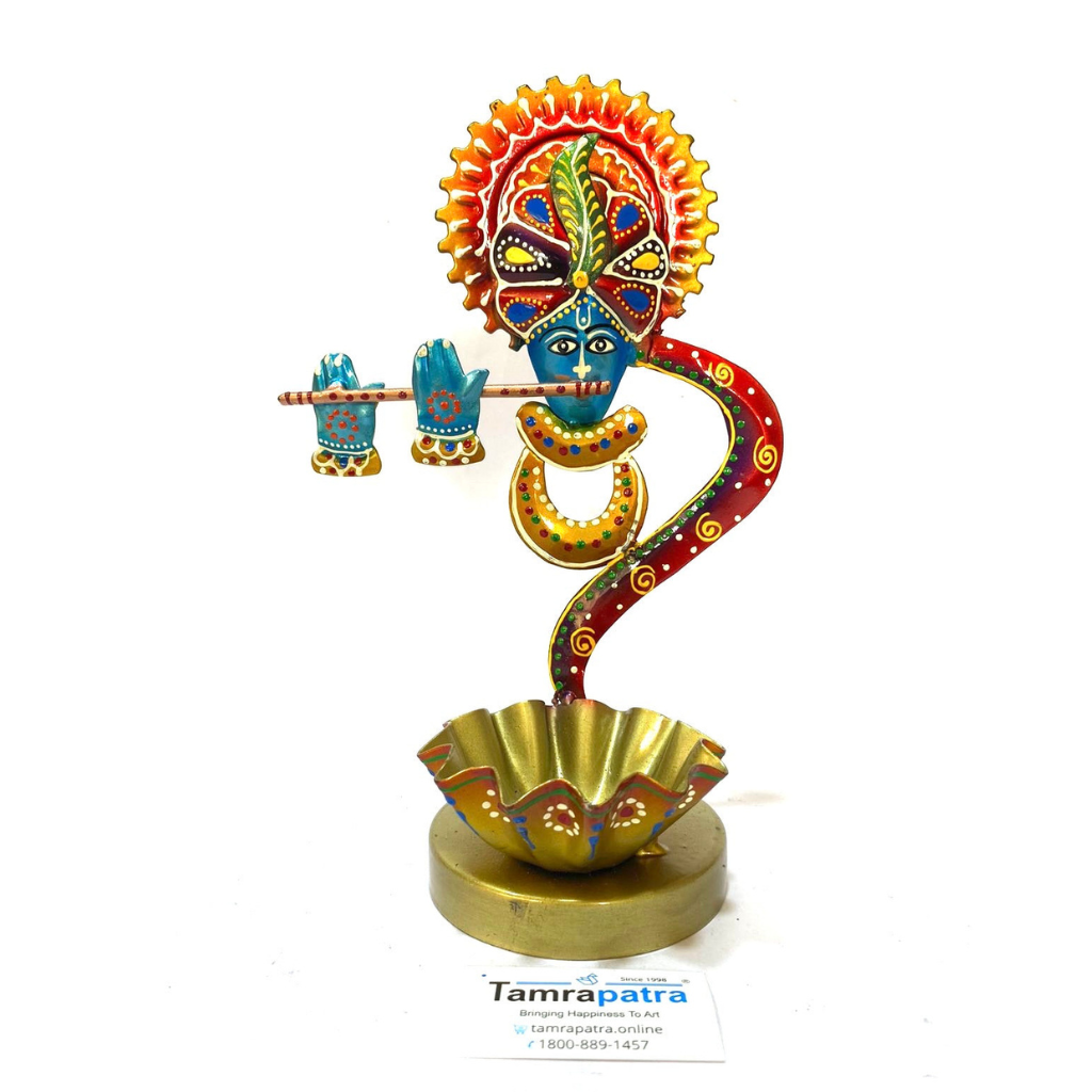 Tea Light Metal Ganesh Krishna Painted With Perfection Handmade By Tamrapatra