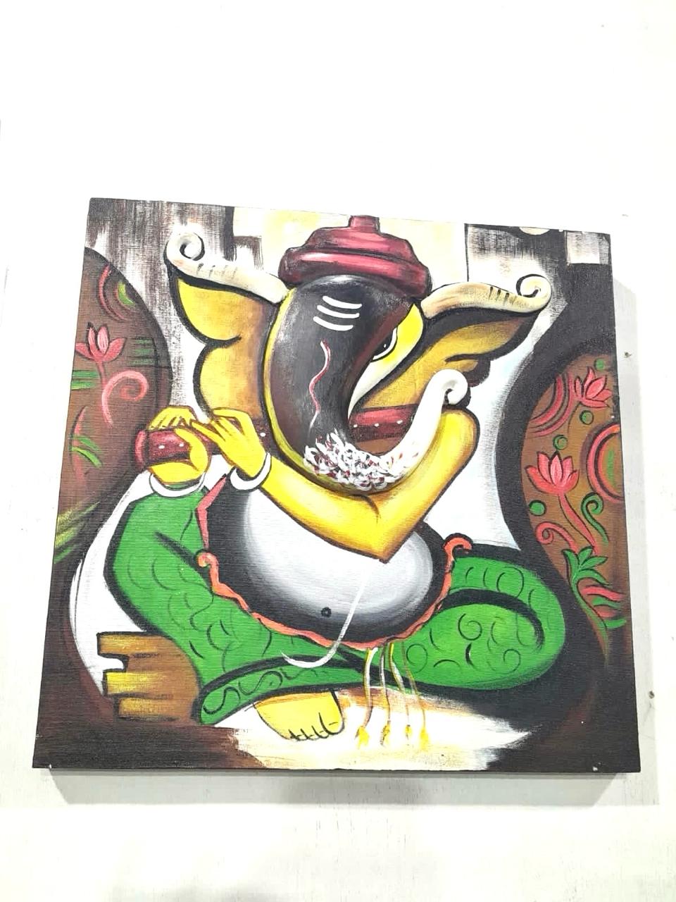 Ganesh Canvas Painting In Various Designs Artwork Spiritual Collection By Tamrapatra