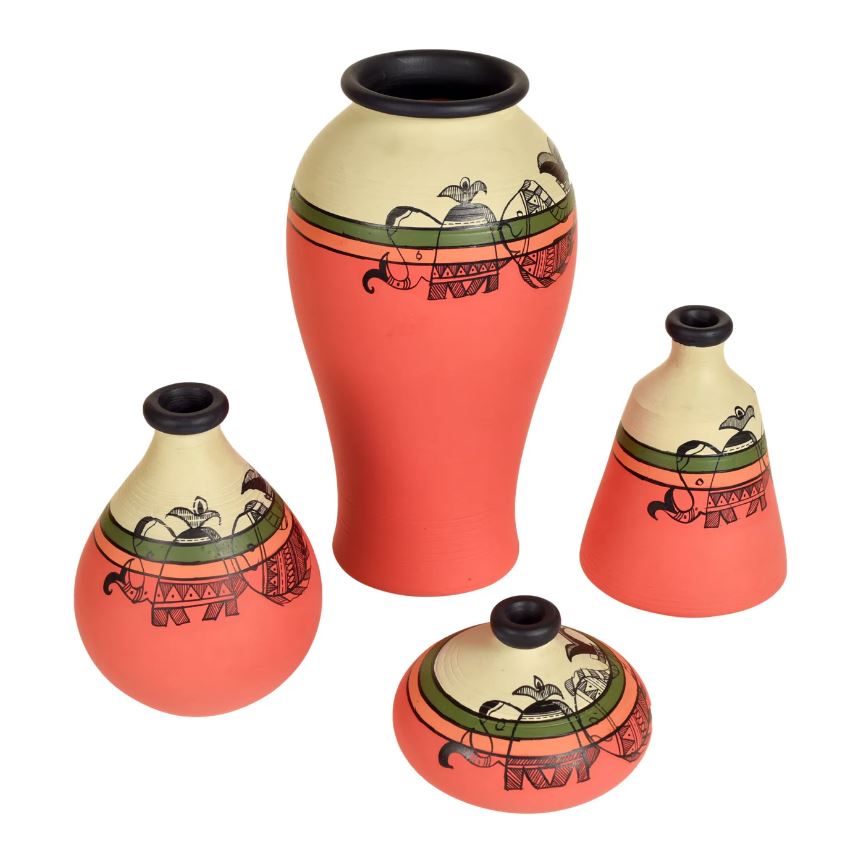 Carrot Red New Pots Hand Painting Depicts Eccentric Madhubani Art From Tamrapatra