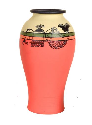 Carrot Red New Pots Hand Painting Depicts Eccentric Madhubani Art From Tamrapatra