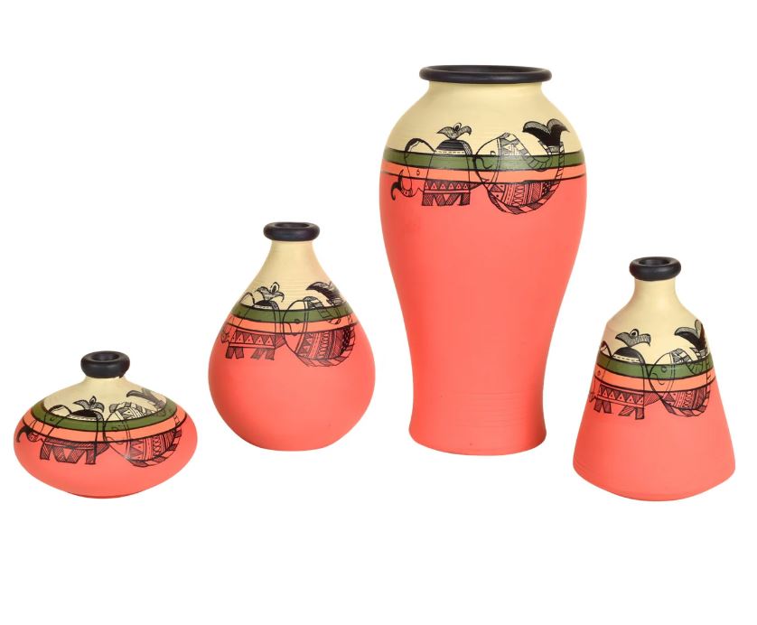 Carrot Red New Pots Hand Painting Depicts Eccentric Madhubani Art From Tamrapatra