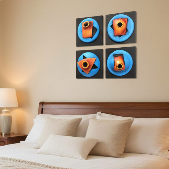 Blue Theme Geometrical Designer Creative Pots Wall Hangings Set Of 4 Tamrapatra - Tamrapatra