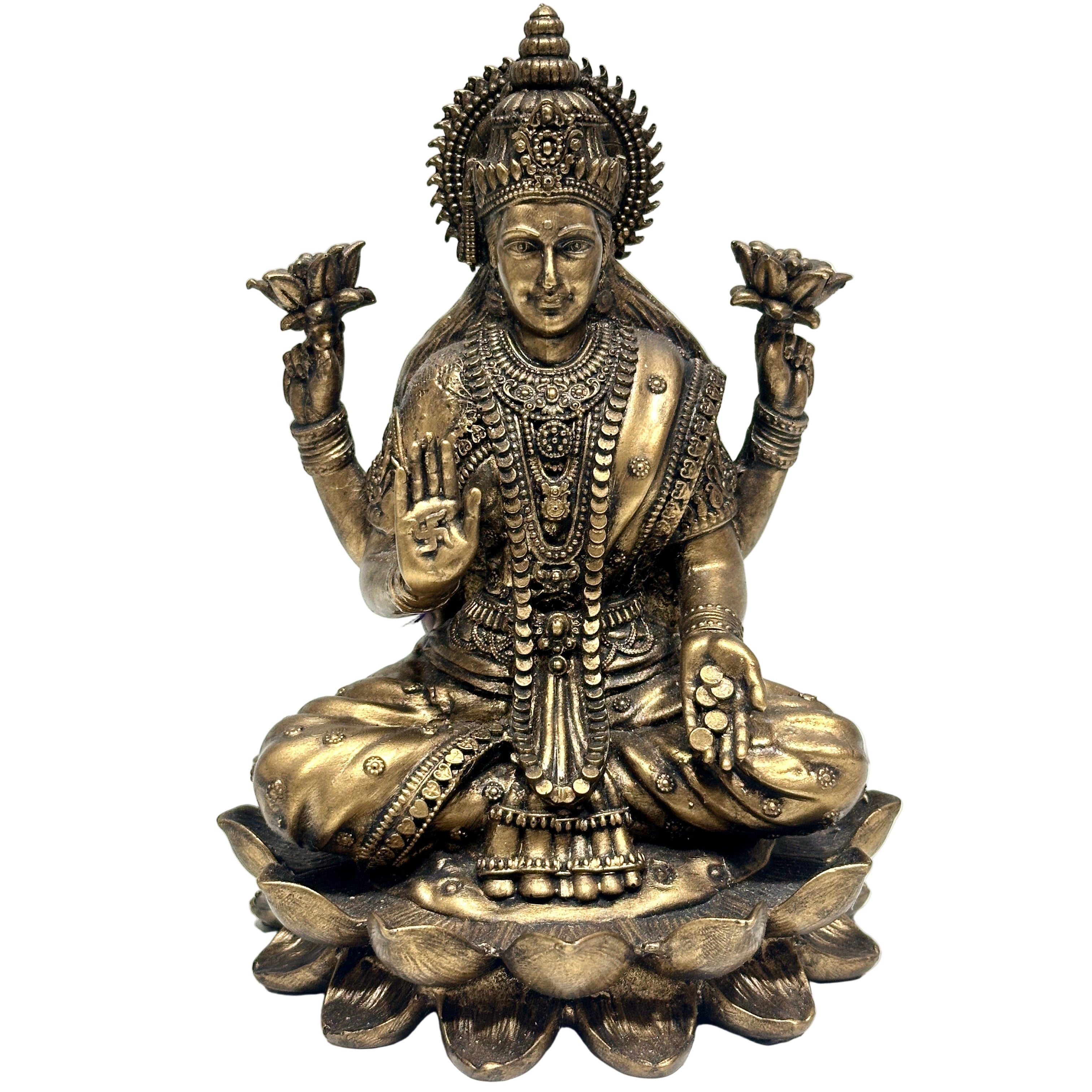 Bronze statue of a deity with multiple arms on a white background