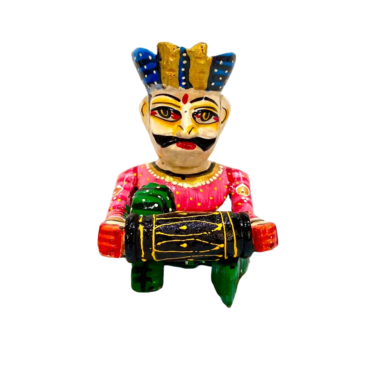 Sitting Turban Man Playing Various Musical Instruments Wood From Tamrapatra - Tamrapatra