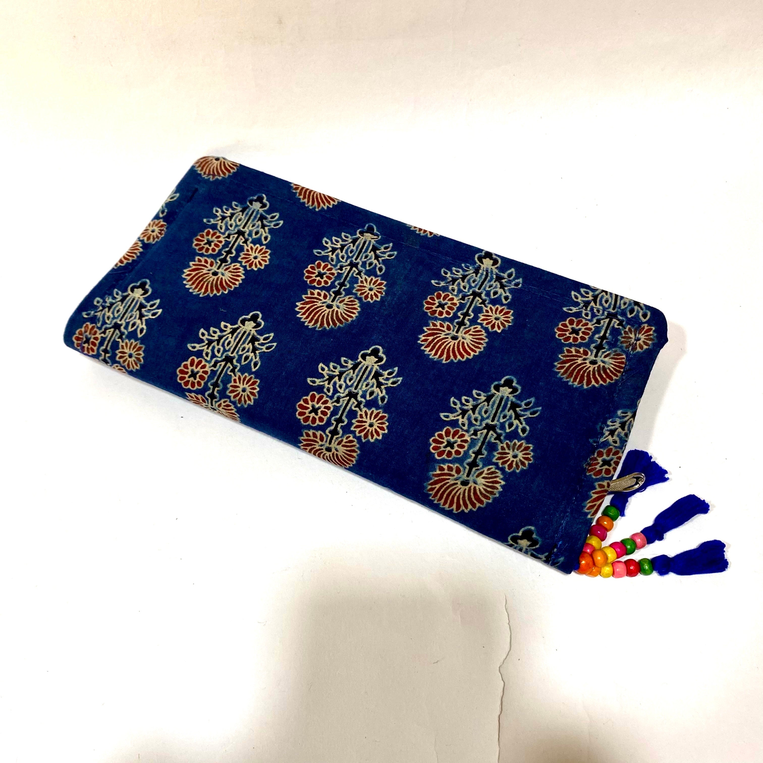 Cotton Embroidery Block Print Purse With Mirrors Styled With Beads By Tamrapatra