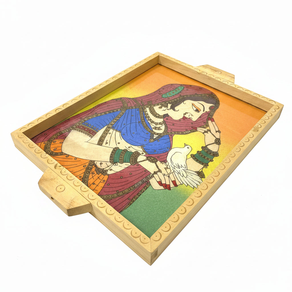 Wooden  Gemstone Tray Ragini Painting Style Handmade Gifts Tamrapatra - Tamrapatra