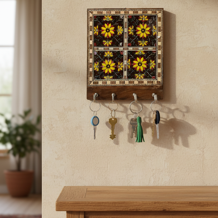 Blue Pottery Tiles Key Holder In Eccentric Designs Exclusive Art From Tamrapatra - Tamrapatra