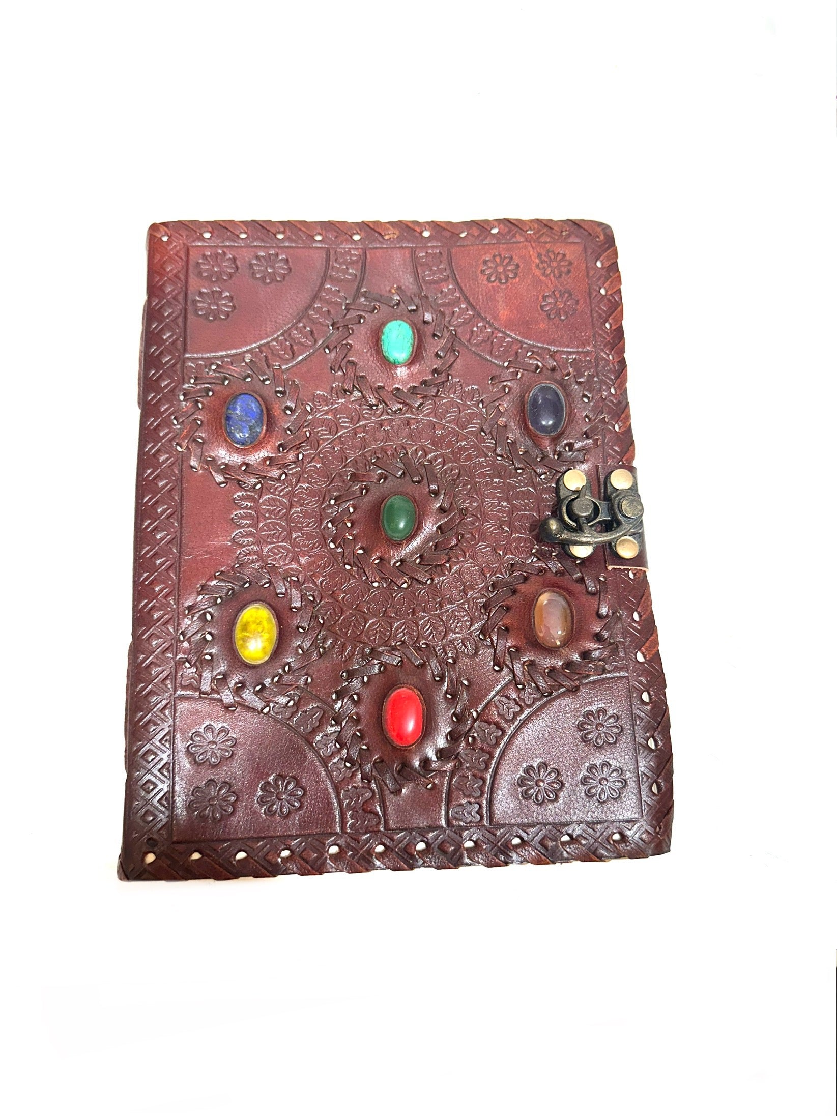 Leather Stitched Diary With Stone Handmade Paper Premium Collection Tamrapatra