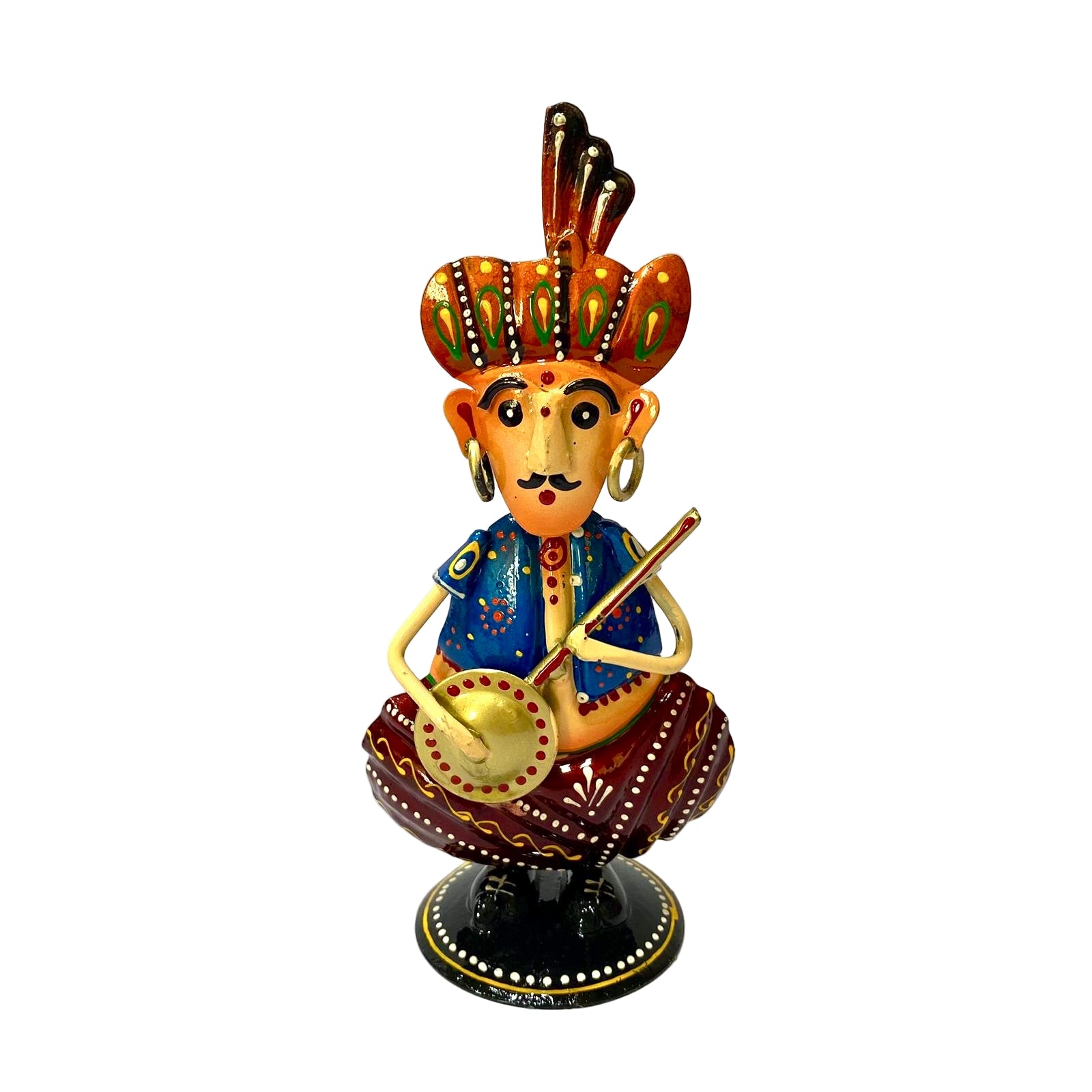 Decorative figurine of a man with a turban and drum on a white background