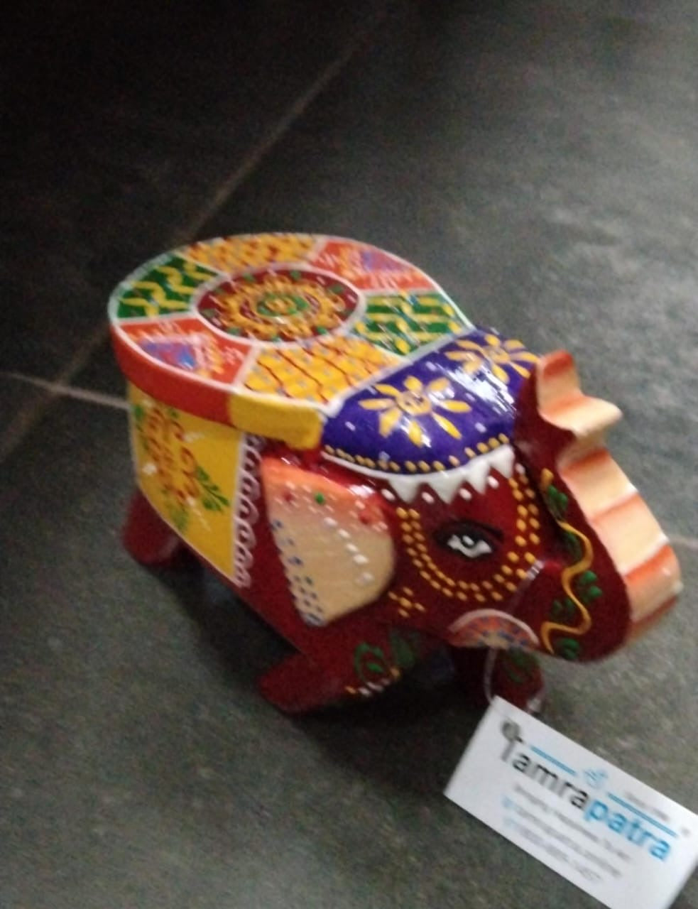 Colourful Mighty Elephant Made With Premium Wood Carving Tamrapatra