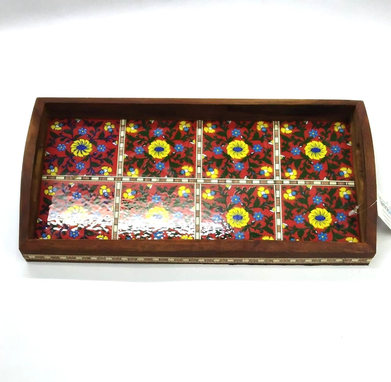 Blue Pottery Tiles Tray Serving Snacks Designed & Handcrafted In India Tamrapatra