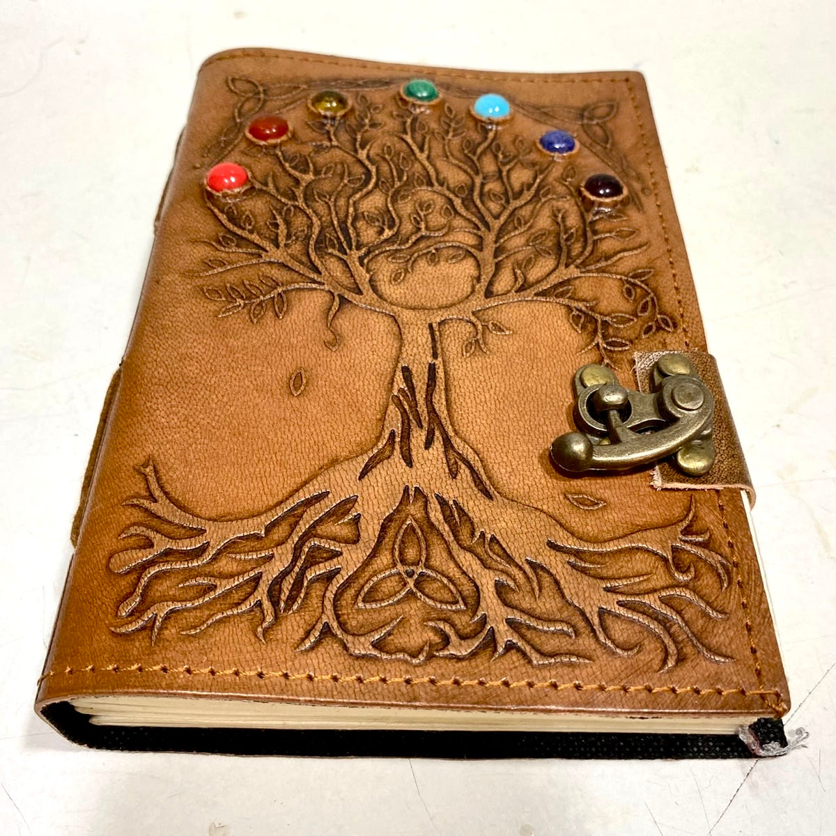 Leather Stitched Diary With Stone Handmade Paper Premium Collection Tamrapatra