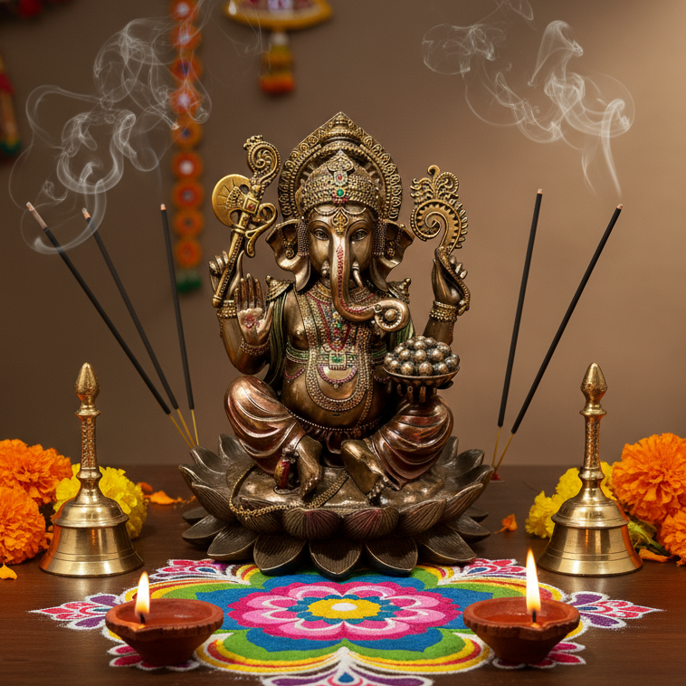 Lord Ganesh On Lotus Bronze Cast Exclusive Décor Collection Artistic By Tamrapatra