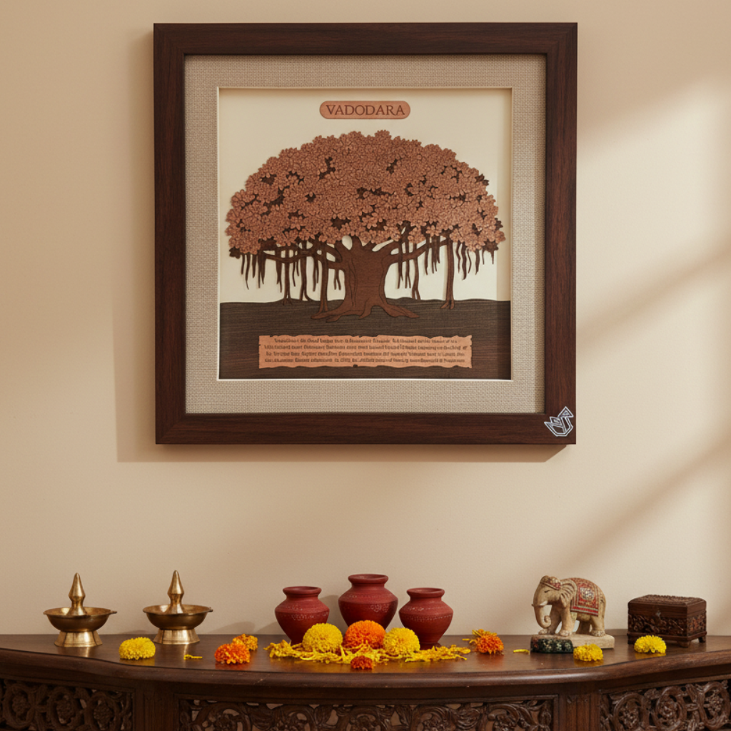 Vadodara Souvenir Marquetry Wooden Art Frame "Vad" Banyan Tree By Tamrapatra - Tamrapatra