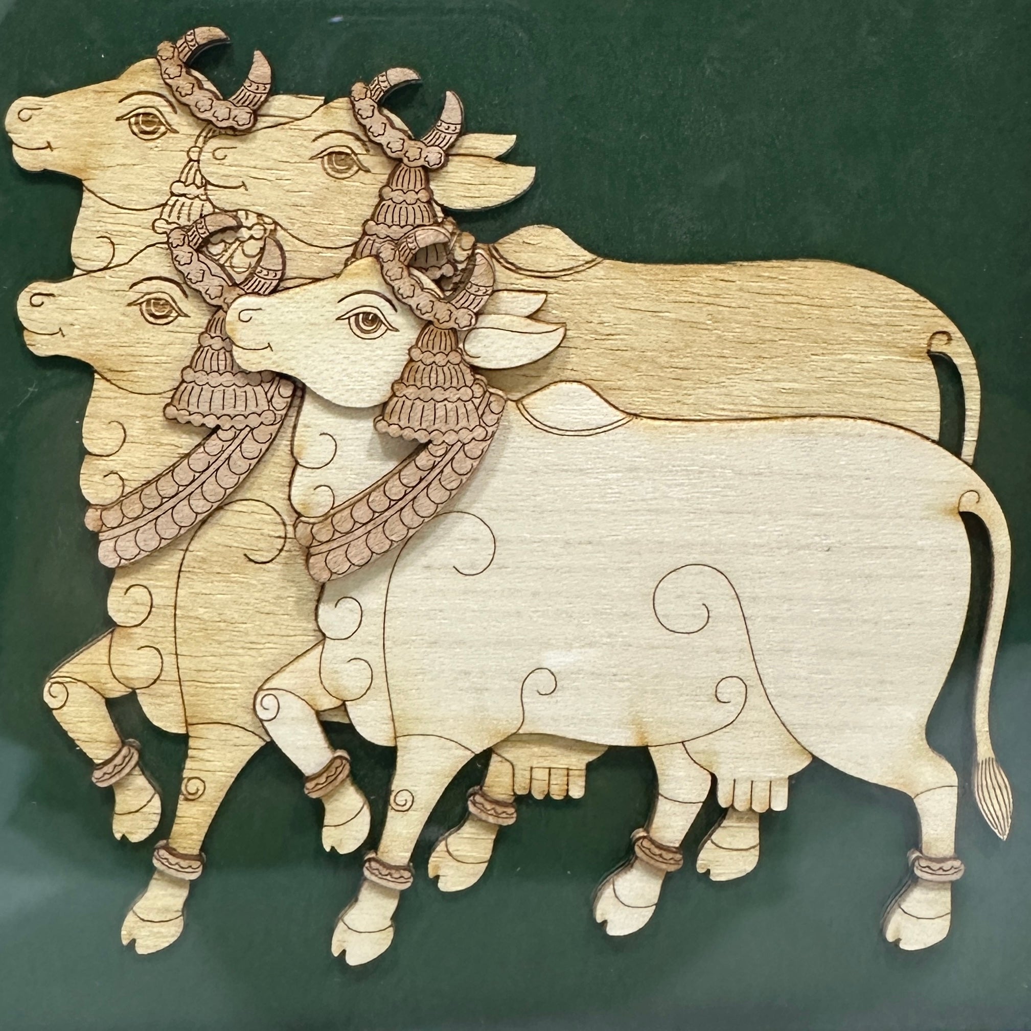 The Unity Of 4 Cows Wooden 3D Artwork Hanging Frames Home Décor Tamrapatra