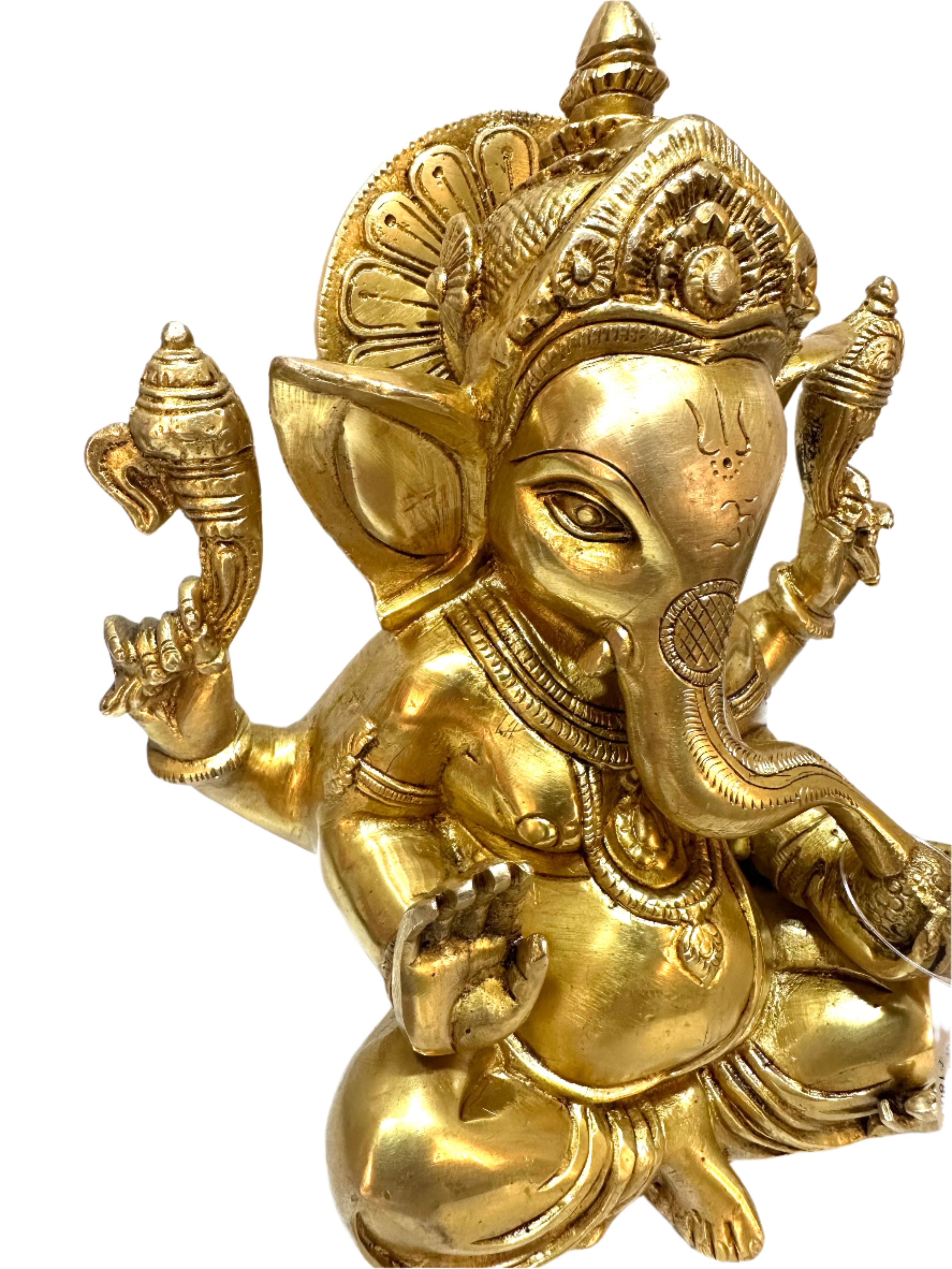 Brass Lord Ganesha Hand Carved "Hindu God Of Beginnings" By Tamrapatra