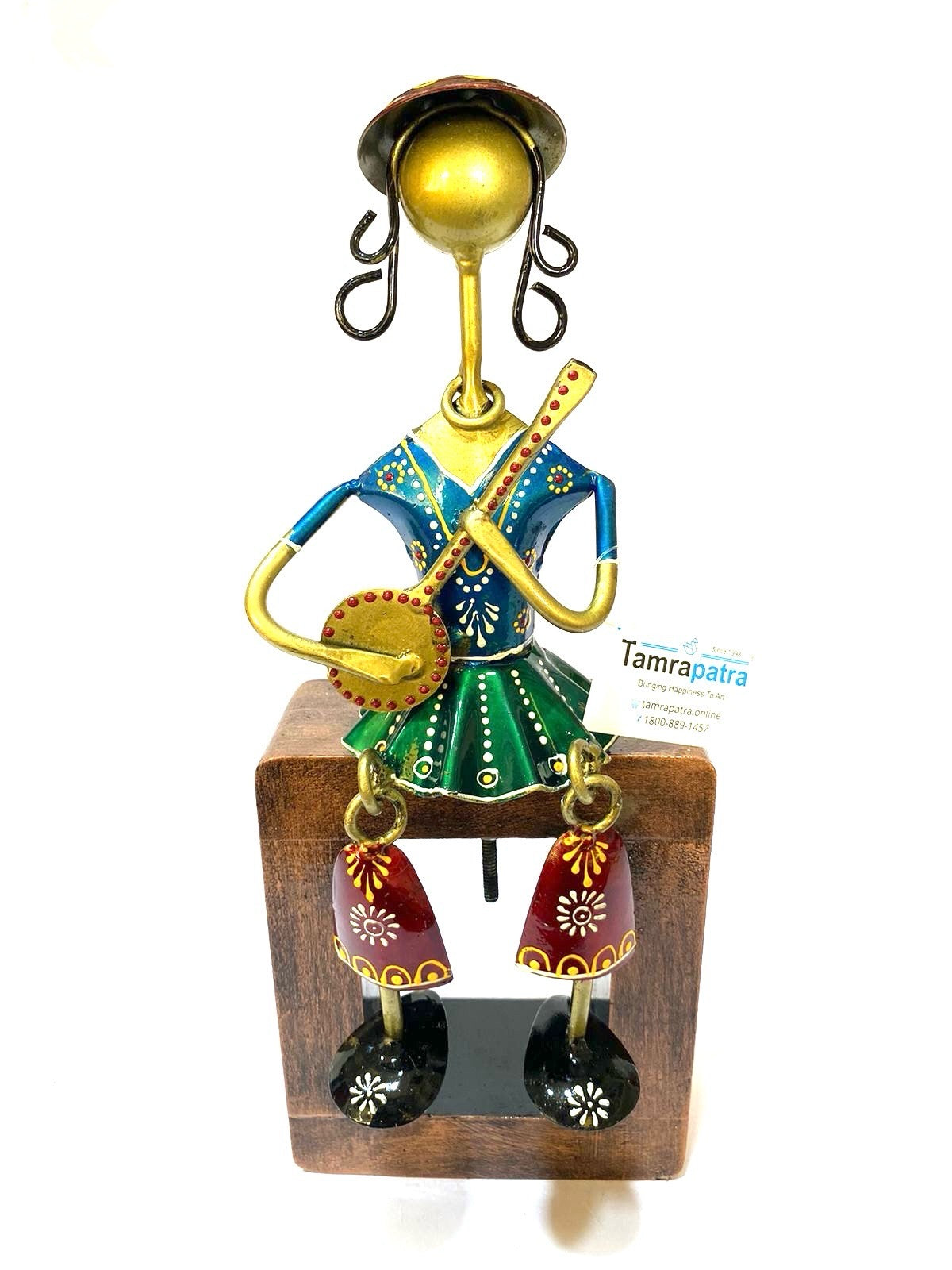 Musician On Block Indian Lady Traditional Metal Artifact Showpiece By Tamrapatra