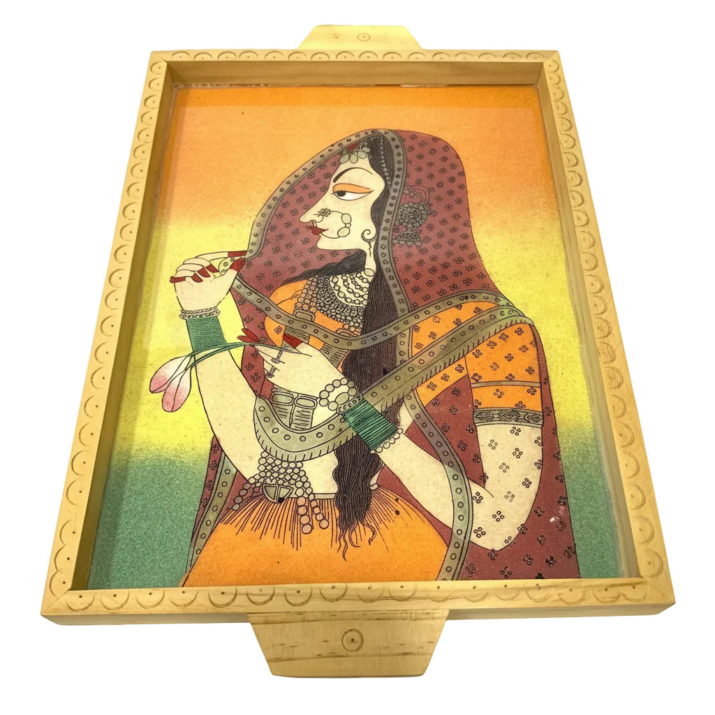 Wooden  Gemstone Tray Ragini Painting Style Handmade Gifts Tamrapatra - Tamrapatra