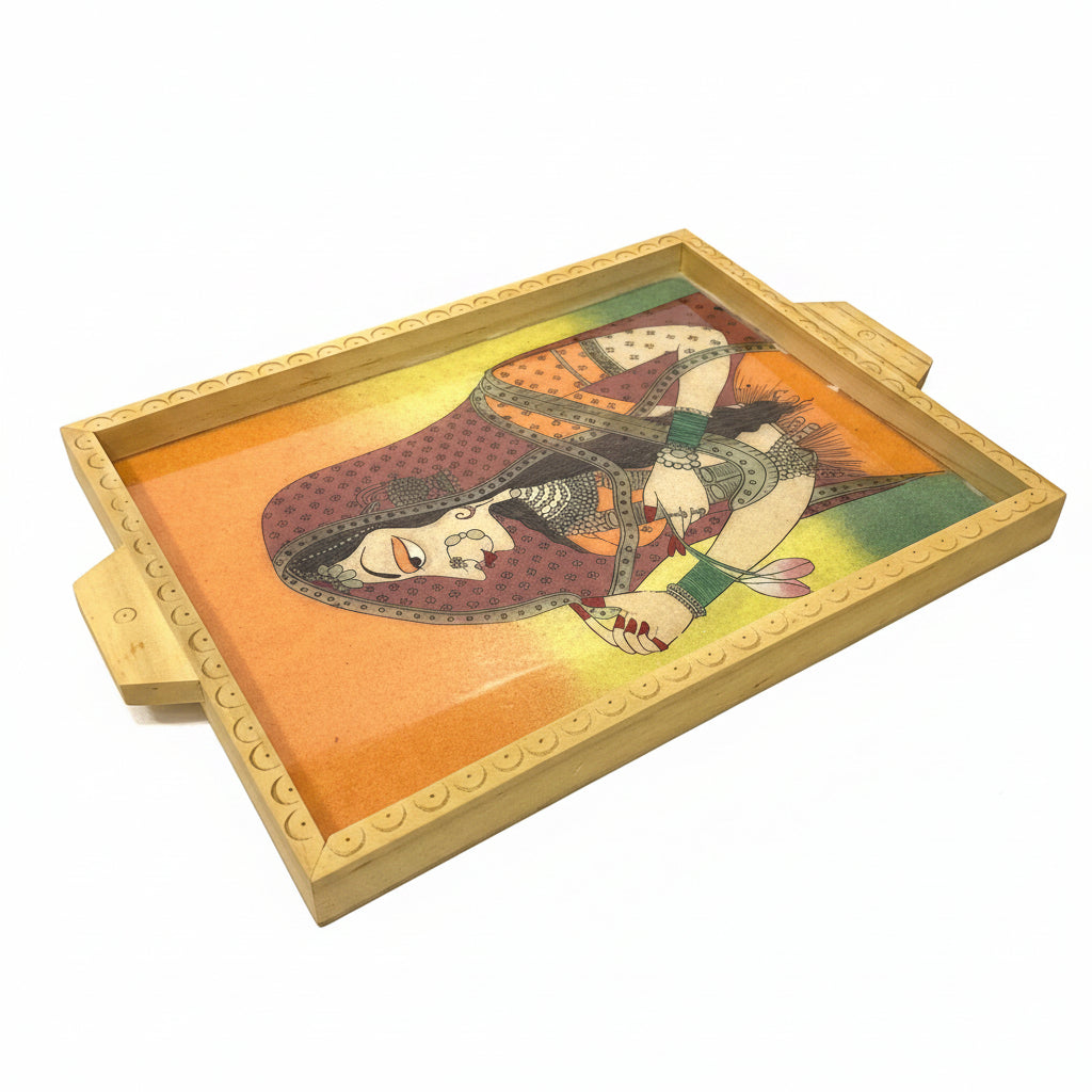 Wooden  Gemstone Tray Ragini Painting Style Handmade Gifts Tamrapatra - Tamrapatra