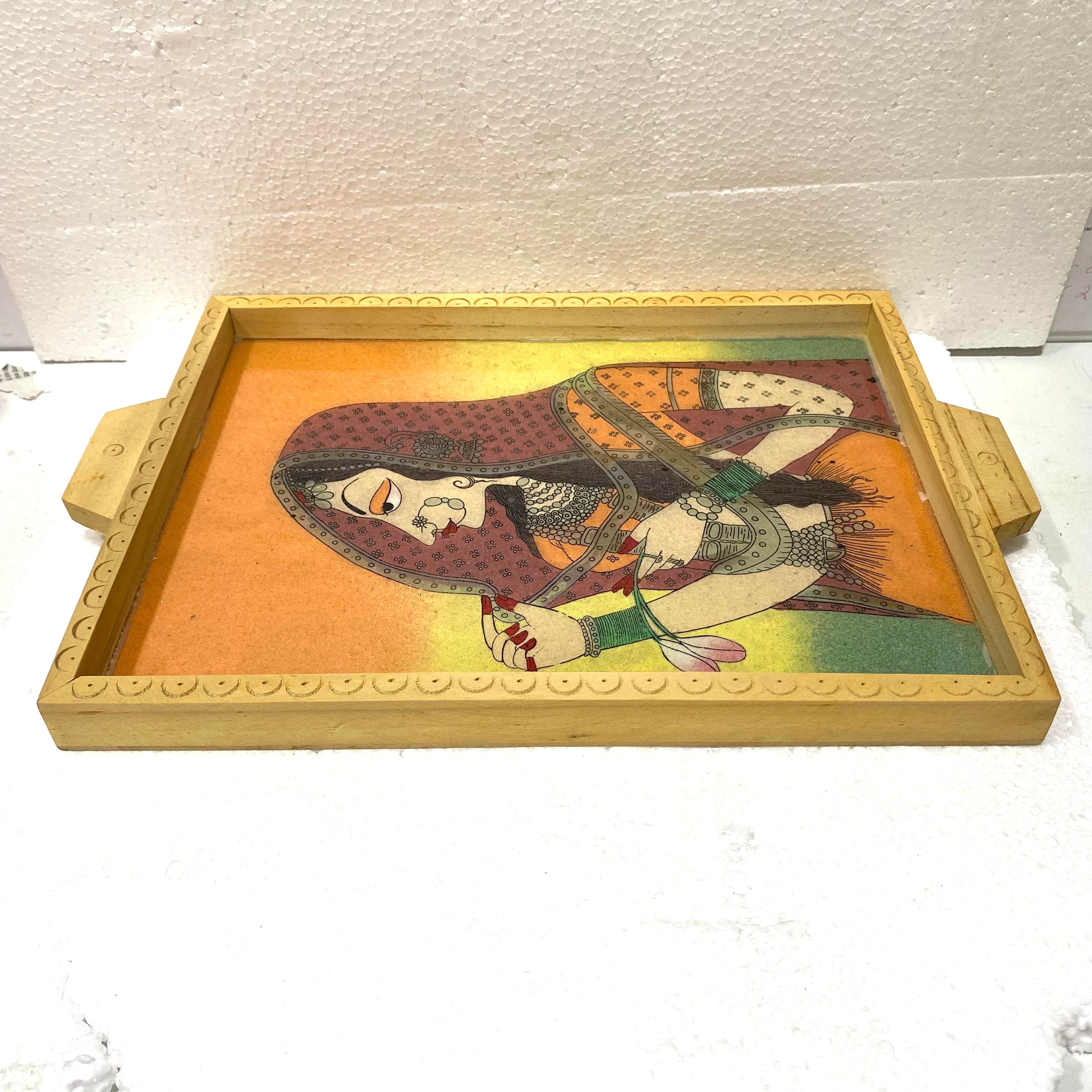 Wooden  Gemstone Tray Ragini Painting Style Handmade Gifts Tamrapatra - Tamrapatra