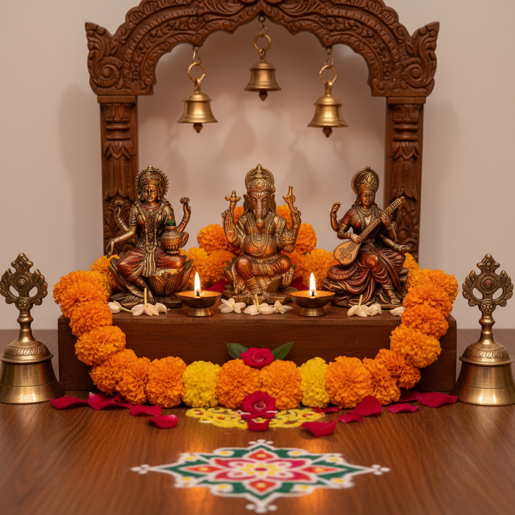 God Statues Ganesha Laksmi Saraswati Set Of 3 Unique Shades By Tamrapatra