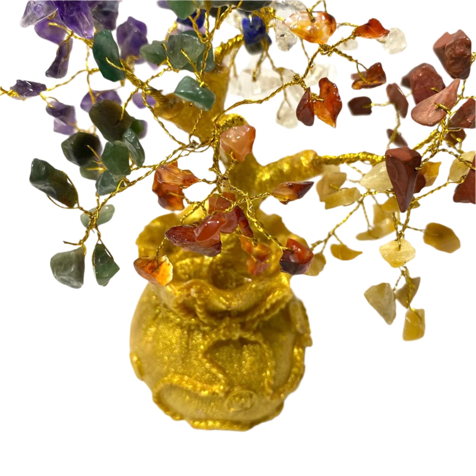 Crystal tree with multicolored stones on a white background